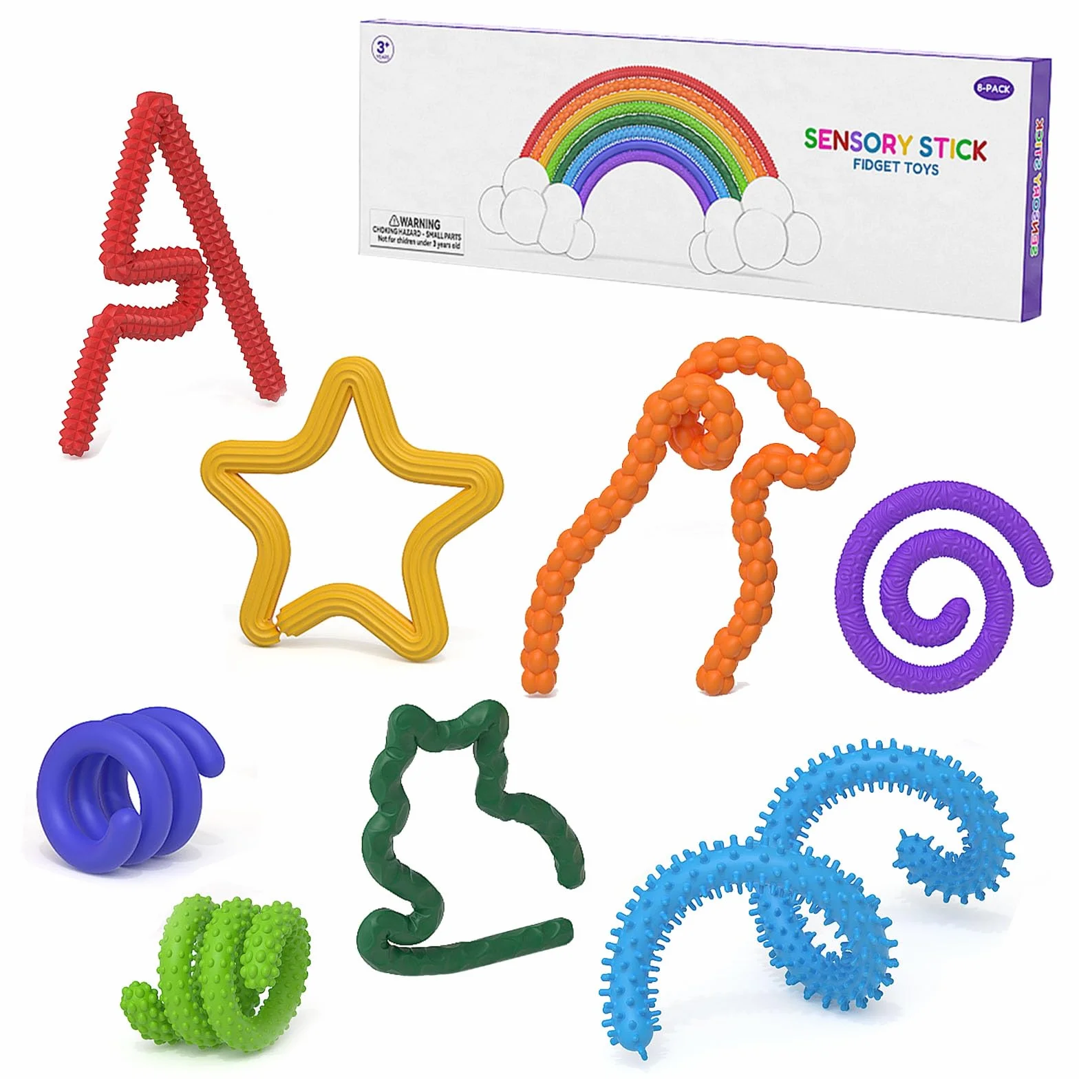 Zabawki Sensoryczne Fidget, 8szt Fidget Toys Twist Stick, Zabawki Sensoryczne dla Dorosłych, Teksturowane Silikonowe Patyczki, Relaksujące Patyczki dla ADHD Autyzmu