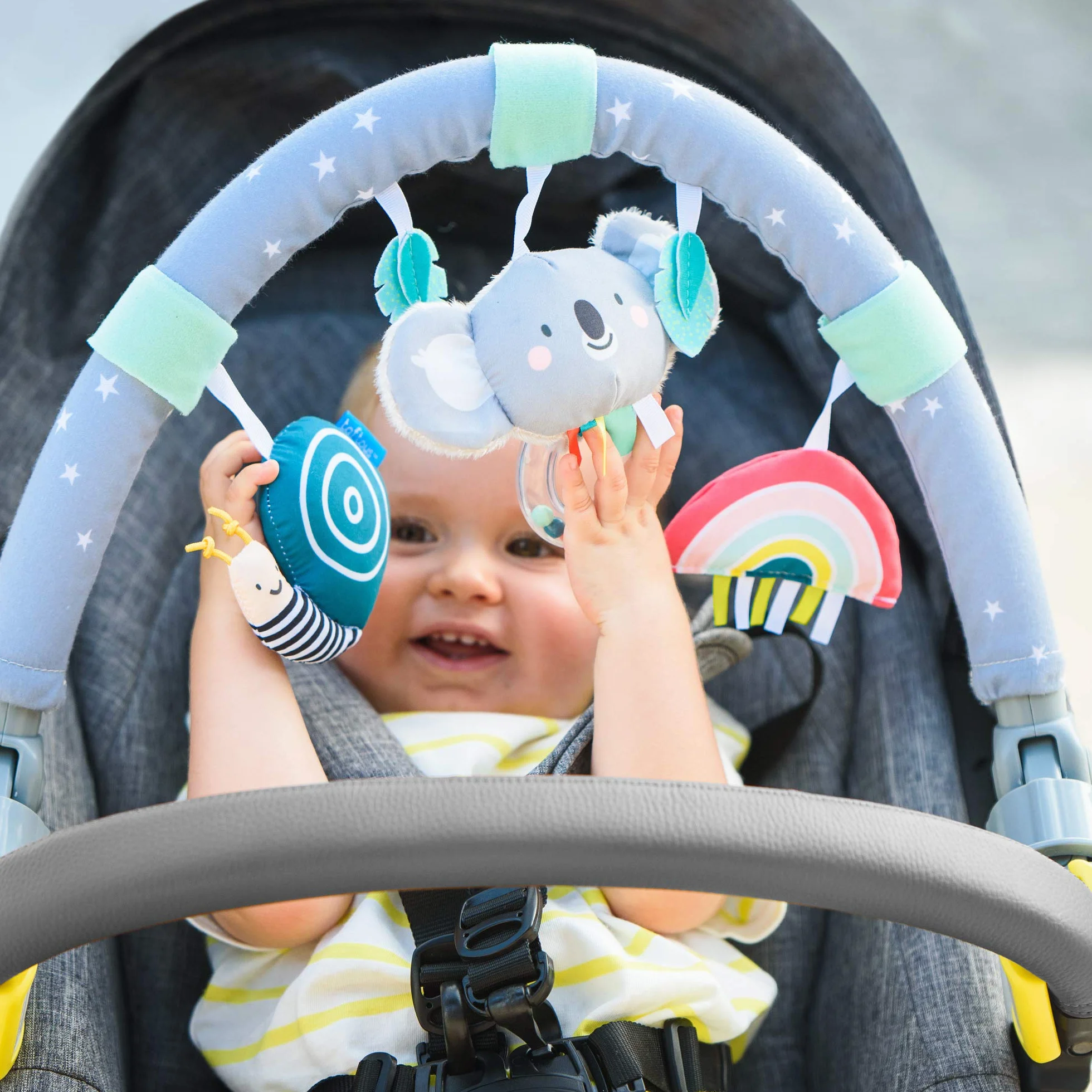 Taf Toys Koala Daydream Pram, Stroller & Car Seat Arch. Ideal for Infants & Toddlers, Activity Arch with Fascinating Toys, Stimulates Baby’s Senses & Motor Skills Development, for Easier Outdoors