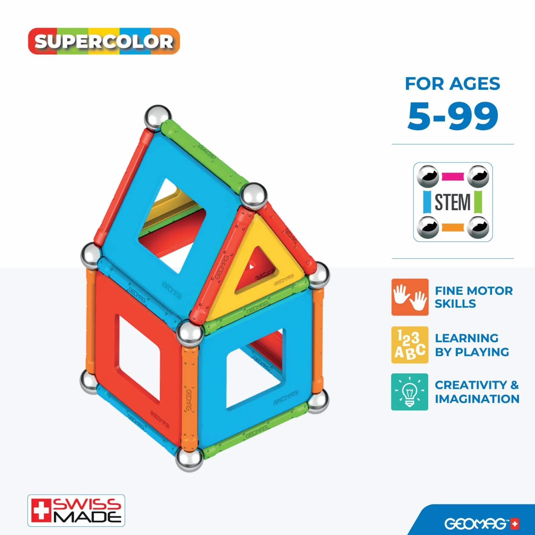 Geomag - Supercolor - Superkolorowe Magnetyczne Klocki dla Dzieci, Zabawka Magnetyczna, Gra Edukacyjna, Green Collection, 100% Plastiku z Recyklingu, 52 sztuk