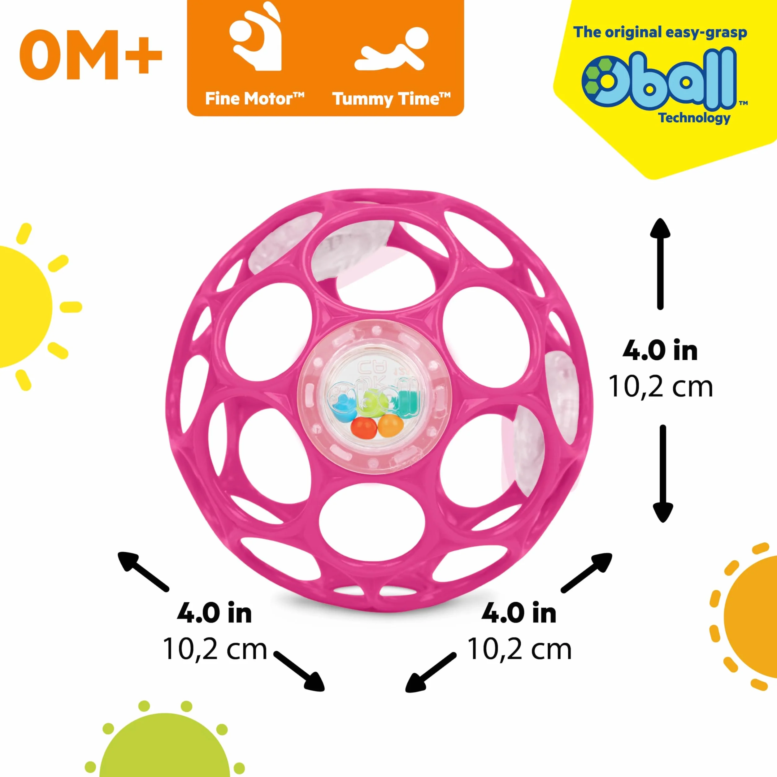 Bright Starts Oball Rattle Easy-Grasp zabawka - różowa, dla noworodka w wieku - 1 szt. (1 opakowanie)