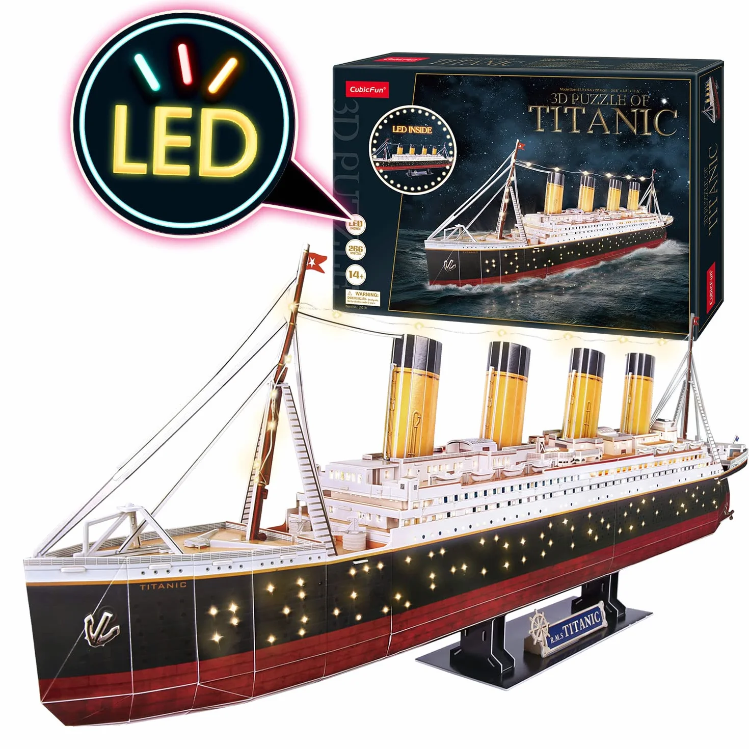 Puzzle 3D - Titanic Makieta LED | Makiety do budowy dorosłych i dzieci | Titanic Makieta | Makieta LED Boat 266 sztuk | Puzzle 3D | Makiety do jazdy