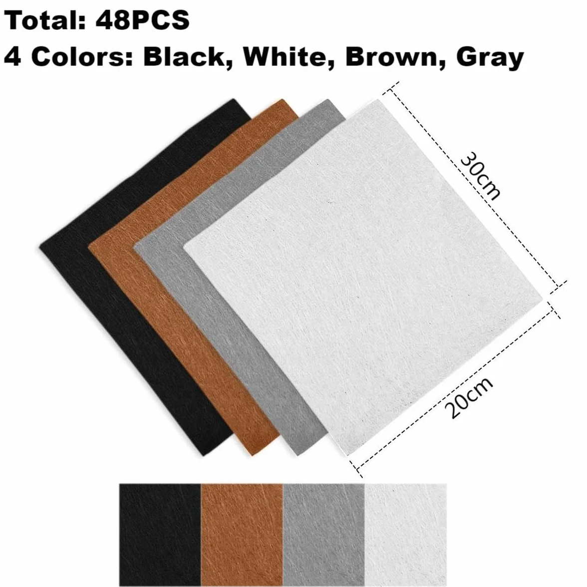 IVEOPPE Filc filcowy, do majsterkowania, 48 sztuk – 30 x 20 cm, materiał filcowy, do mat filcowych, podstawek, filc dekoracyjny, do szycia i majsterkowania (czarny + biały, szary, brązowy)
