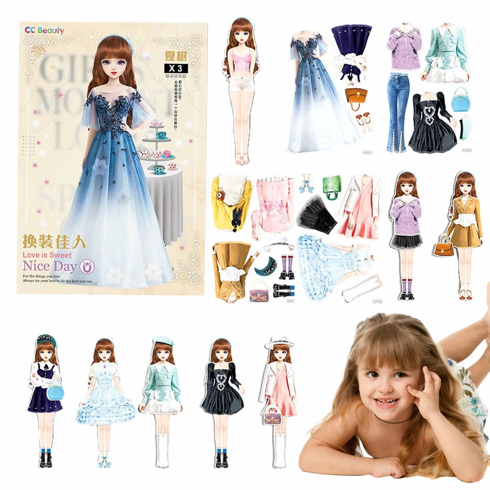 Magnetyczne lalki papierowe, magnetyczne lalki do przebierania, Magnetyczna lalka papierowa do ubierania księżniczki, Przenośne magnetyczne puzzle ubierania bez zadziorów na prezent urodzinowy dla