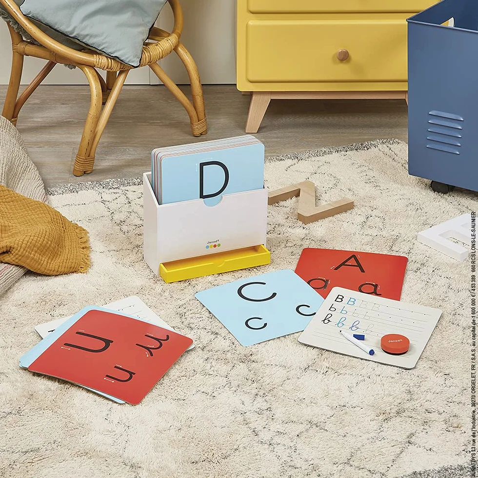 Janod - Essential - Learn to Write - Wooden Early Learning Educational Game - Teaches Letters and Reading - Water-Based Paint - from 3 Years, J05074, 9.1 x 3.1 x 9.6 inches