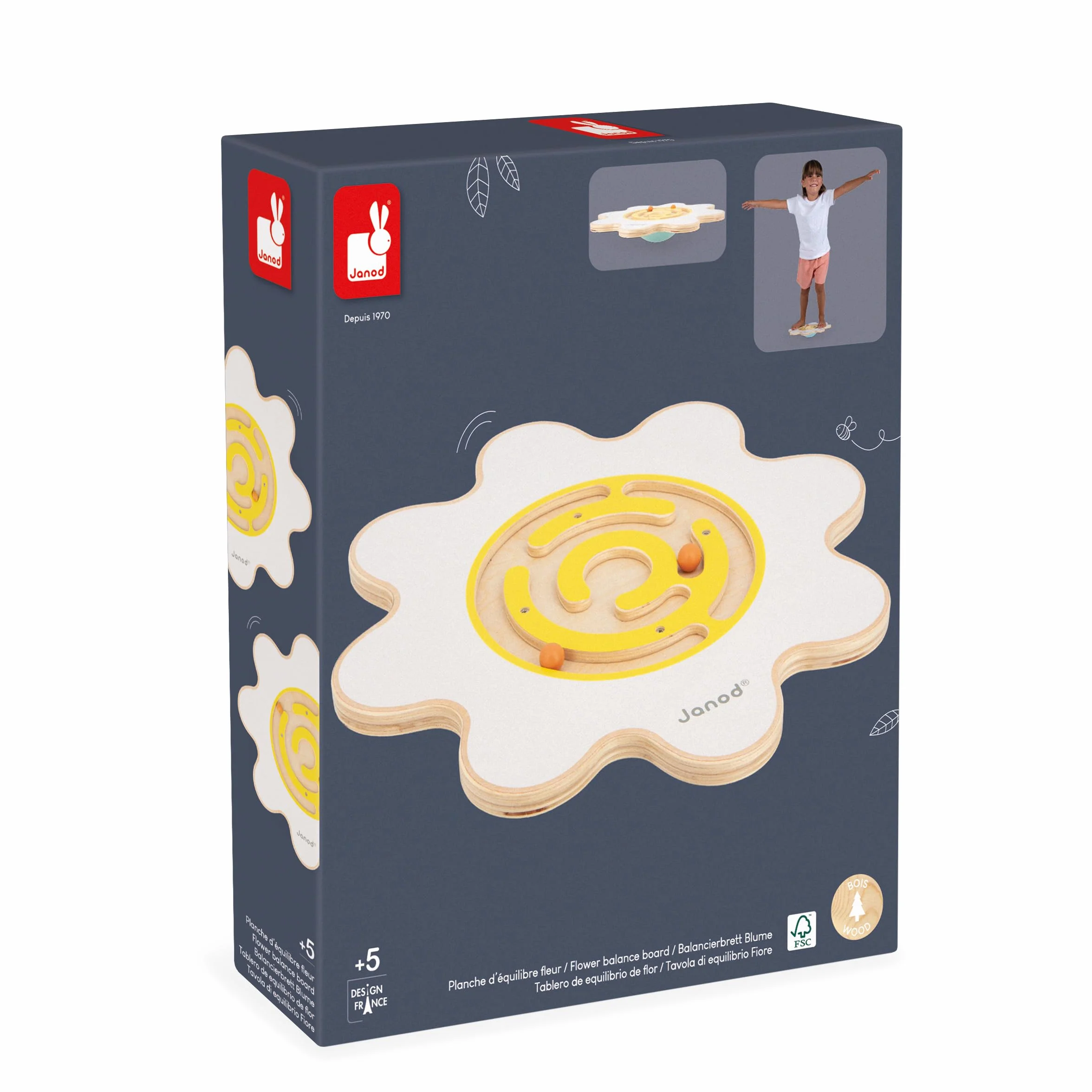 Janod Flower Sweet Cocoon Deska do balansowania - drewniana zabawka FSC - rozwija poczucie równowagi i koncentracji - gra adresowa dla dzieci od 5 lat, J04049