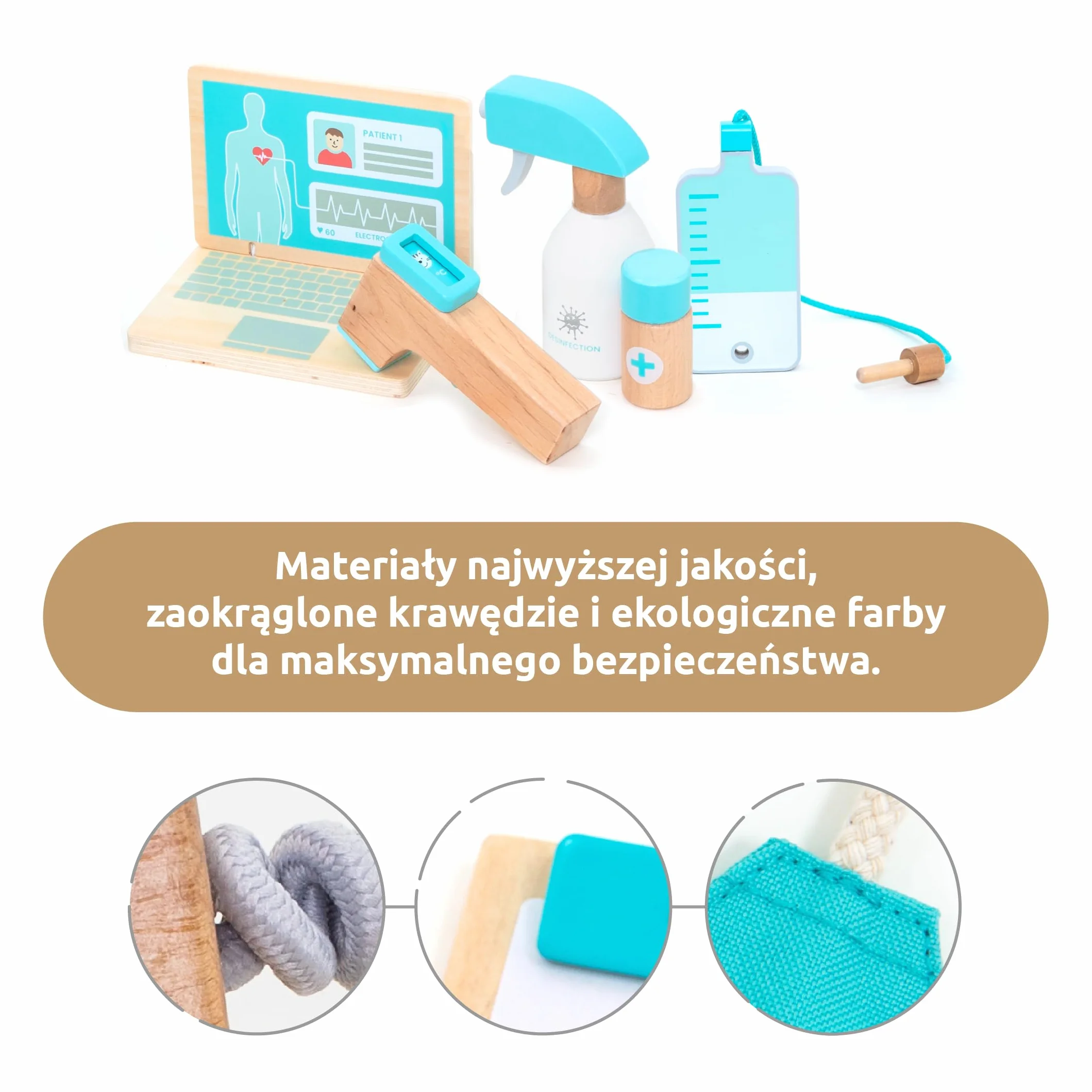 UMU® Drewniany zestaw lekarski Deluxe – walizka lekarska z akcesoriami: stetoskop, fartuch, laptop, narzędzia dentystyczne i więcej, zabawka do odgrywania ról, 37 elementów dla dzieci od 3, 4, 5 lat