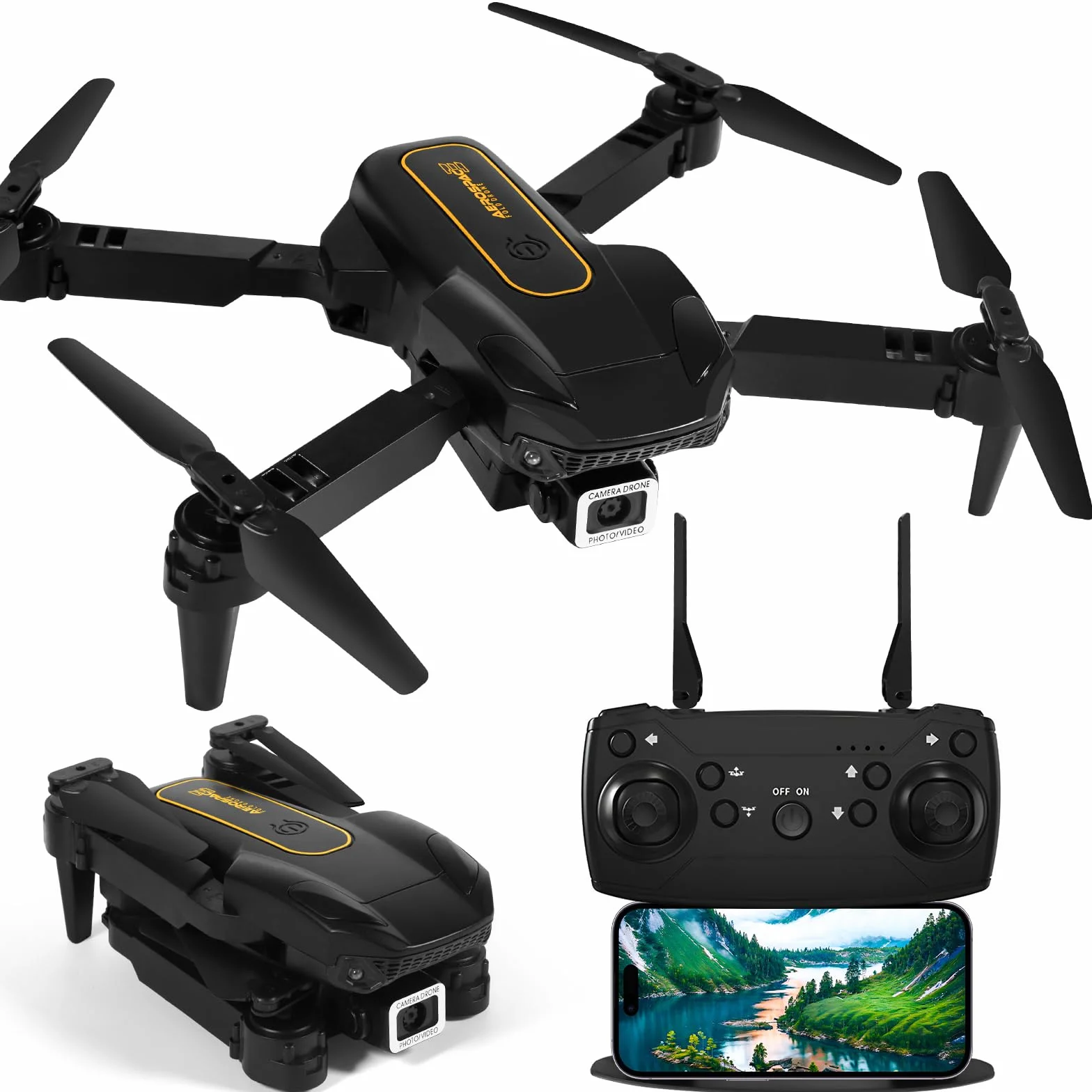 Dron z kamerą dla dzieci, RC Drone Quadcopter z trybem headflos, 3D Flip, 90 ° ustawialny, trasa lotu, 1080P Mini Drone prezent dla początkujących dzieci