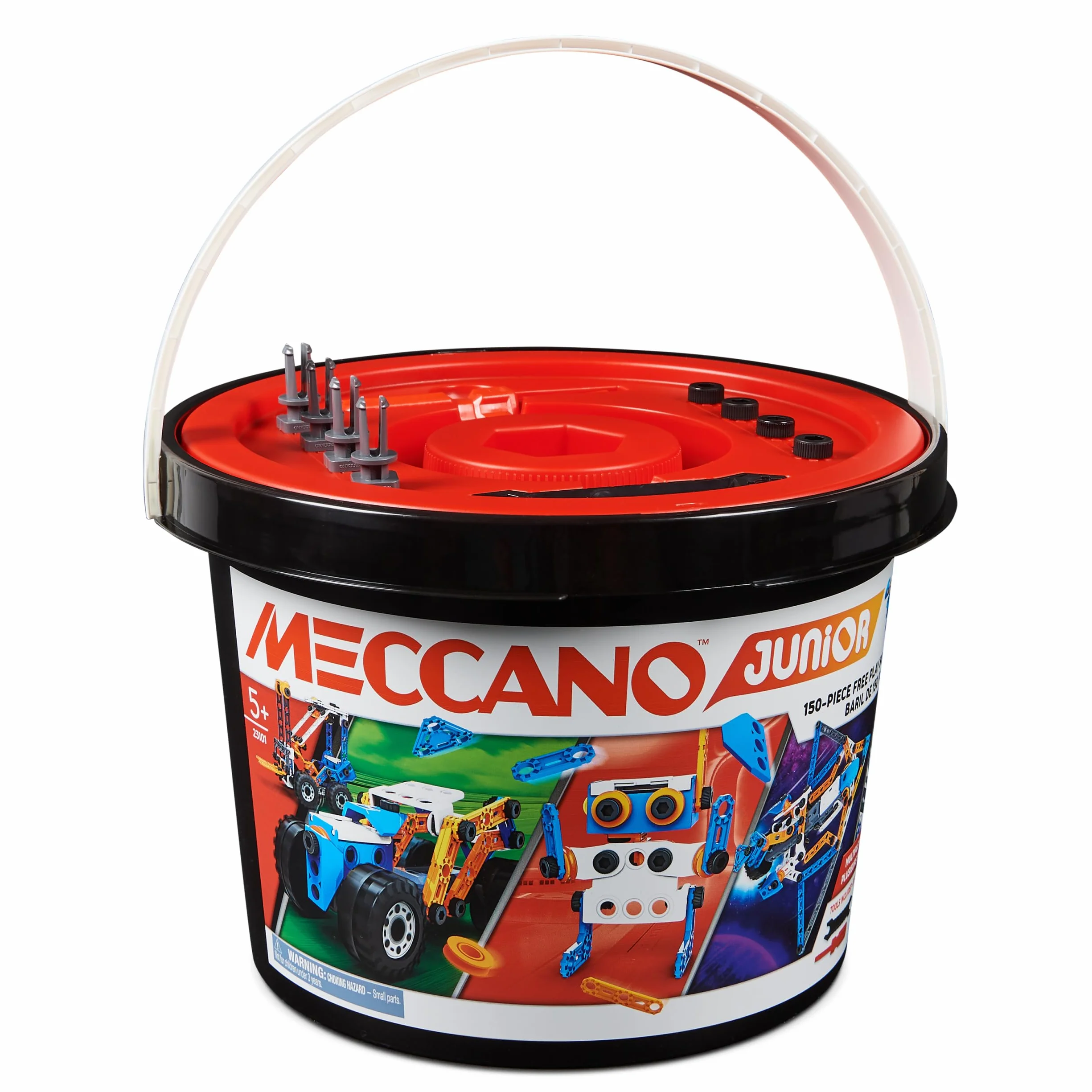MECCANO - Beczka Junior 150 sztuk - 5 różnych modeli do zbudowania - zestaw do budowania z 2 narzędziami - alternatywa dla ekranów - zabawka dla dzieci w wieku 5 lat