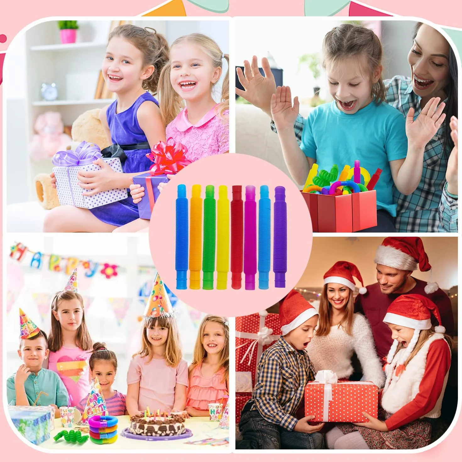 8pcs Pop Tubes, Sensory Fidget Zabawki Stretch Pipe Toy, Zabawki do nauki dla małych dzieci Kolorowe rury, Zgięte do DIY Stress Relief Dzieci Dorośli Boże Narodzenie Prezent na urodziny