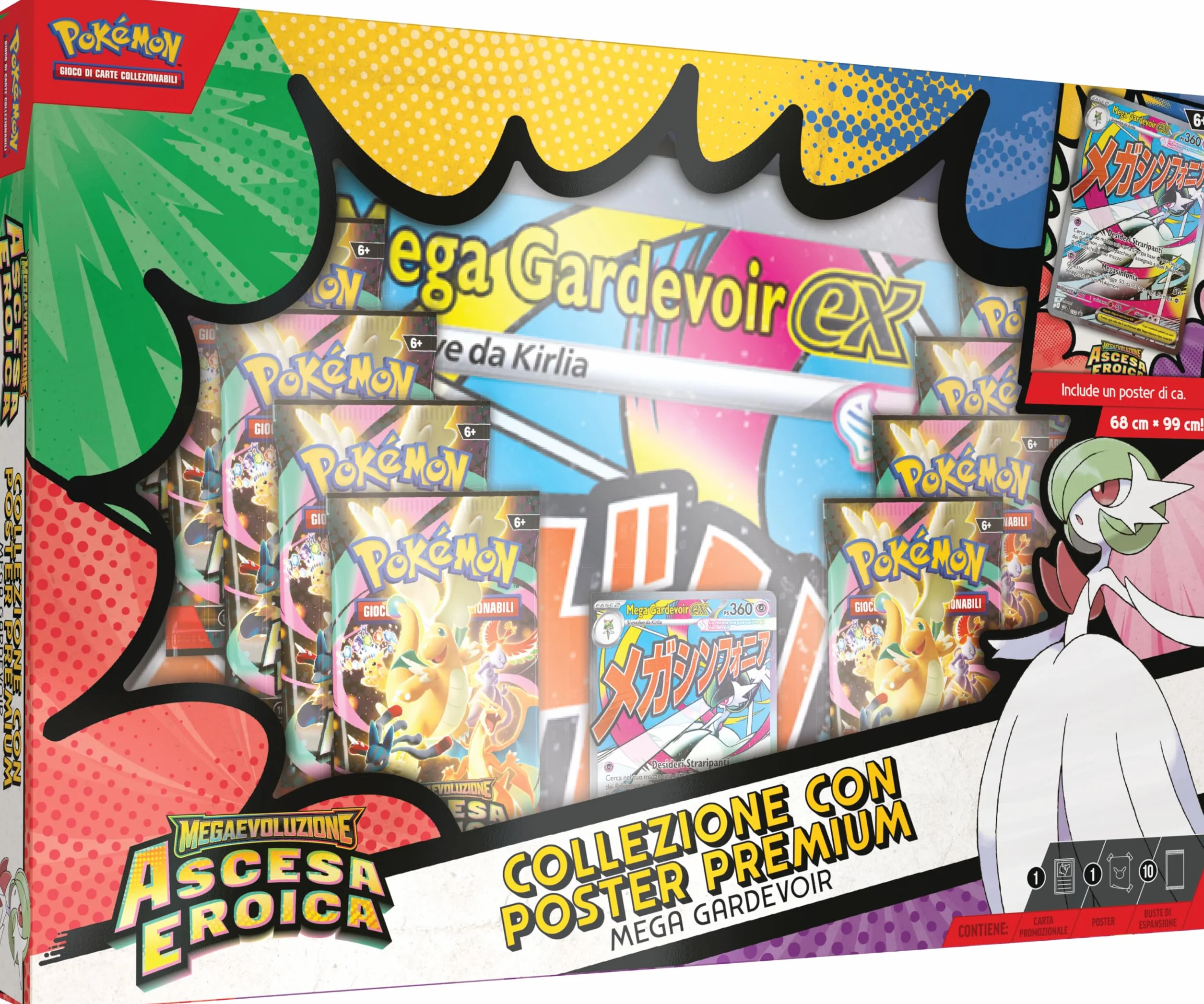 Pokémon: Mega Gardevoir Expansion Expansion MegaEvolution Collection - Heroiczne powstanie GCC Pokémon (1 holograficzna karta promocyjna, 1 plakat dwustronny i 10 rozszerzeń)