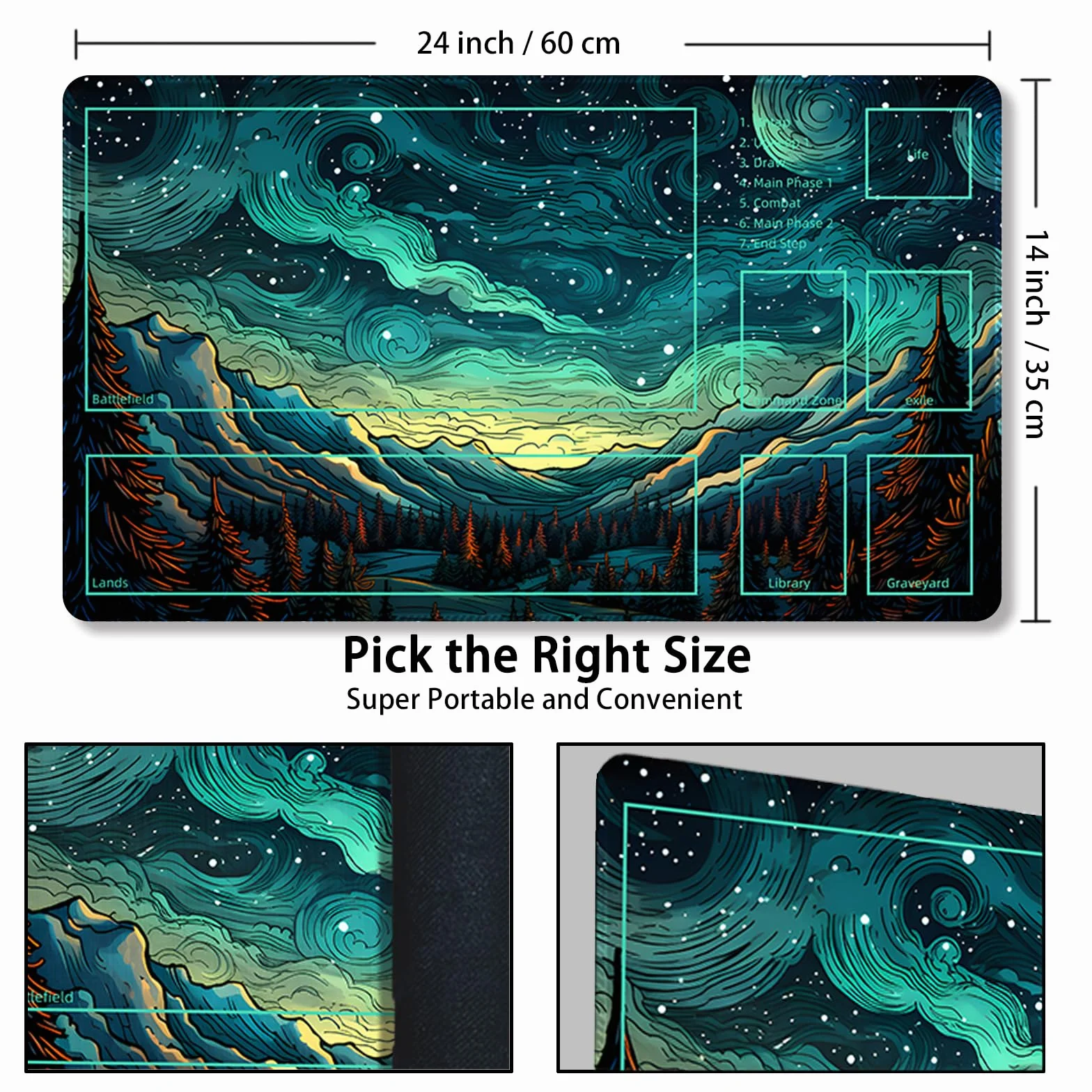 Mata do zabawy dla MTG, z bezpłatnymi torbami do przechowywania, mata do gier 61 x 35 cm, TCG i mata do gier planszowych na karty, podkładka pod mysz (ze strefami, magiczna mata 1)