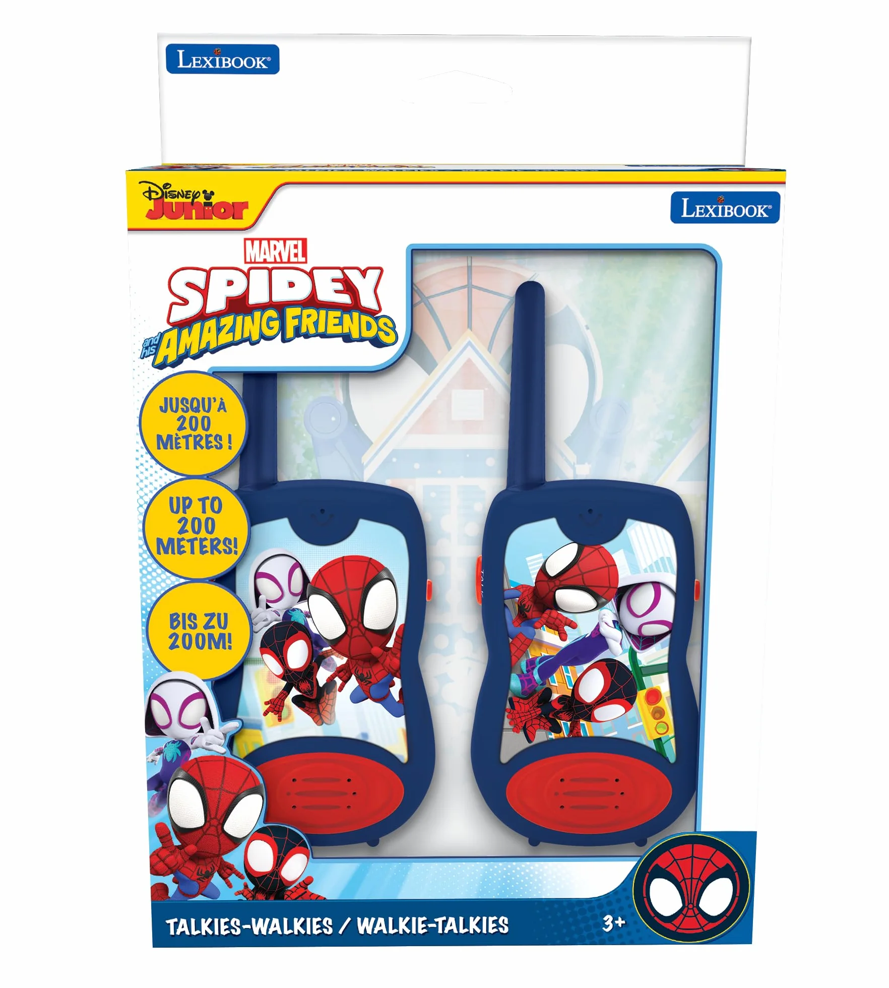 Lexibook, Spidey i Jego Niezwykli Przyjaciele, Walkie Talkie 200 M, Gra Komunikacyjna dla Dzieci, 2 Kanały Komunikacji, Pasek na Klips, Baterie, Niebieski, Czerwony, TW12SP1