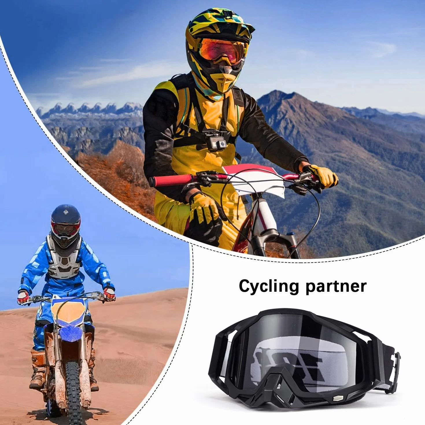 Pyłoszczelne gogle motocyklowe, maska MTB, przezroczysta maska motocrossowa, nadaje się do motocykli, samochodów wyścigowych, wyścigów terenowych, motocykli, rowerów górskich, narciarskich lub