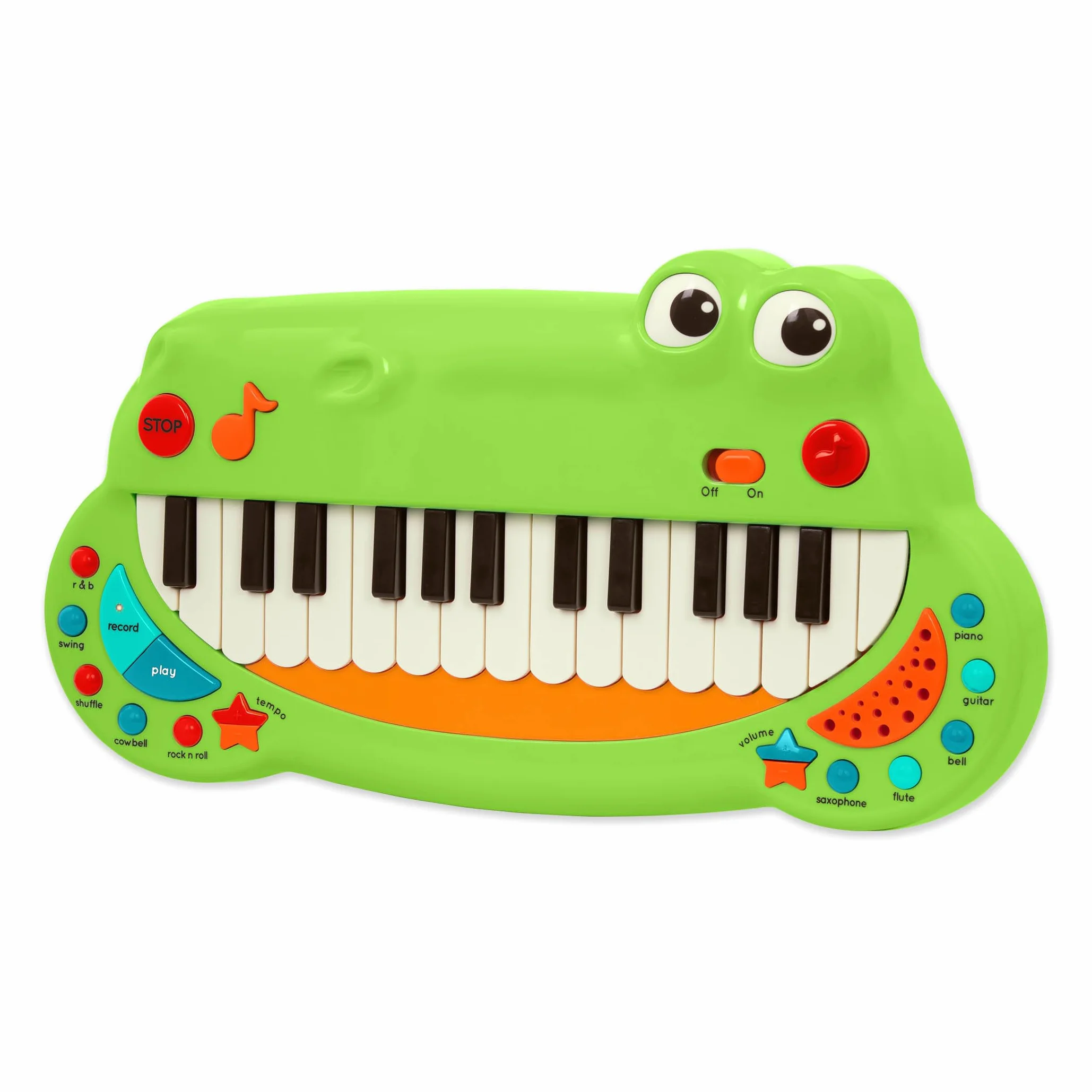 Battat BT4680Z krokodyl zabawka dla małych dzieci, muzyczne dzieci, pianino z 5 ustawieniami instrumentów - 2 lata +, zielona