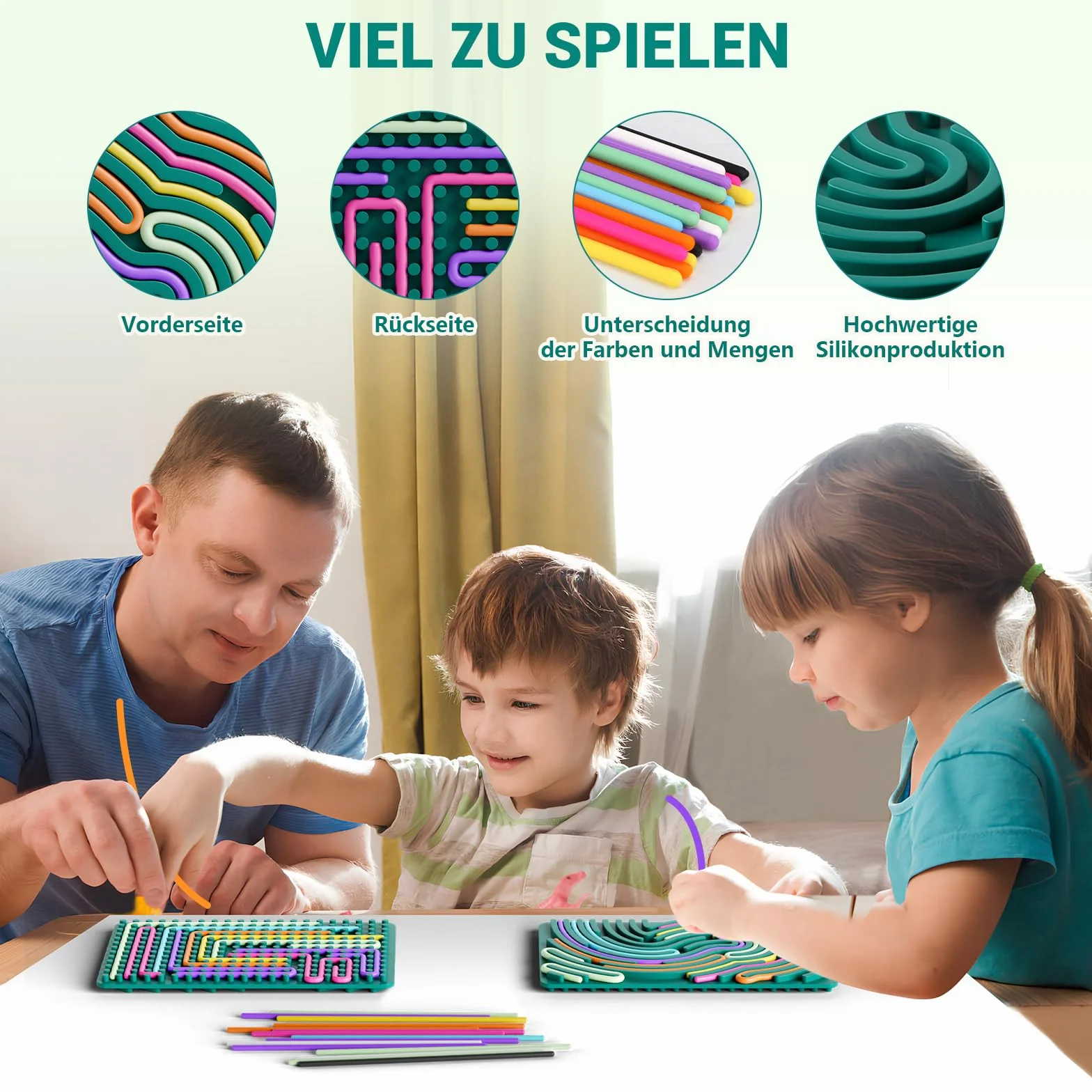Zabawka sensoryczna Activity Board z torbą podróżną i 20 sznurkami, silikonowa dwustronna zabawka do autyzmu, stresu, ADHD, lęku, gry zabawka dla dzieci od 3 lat