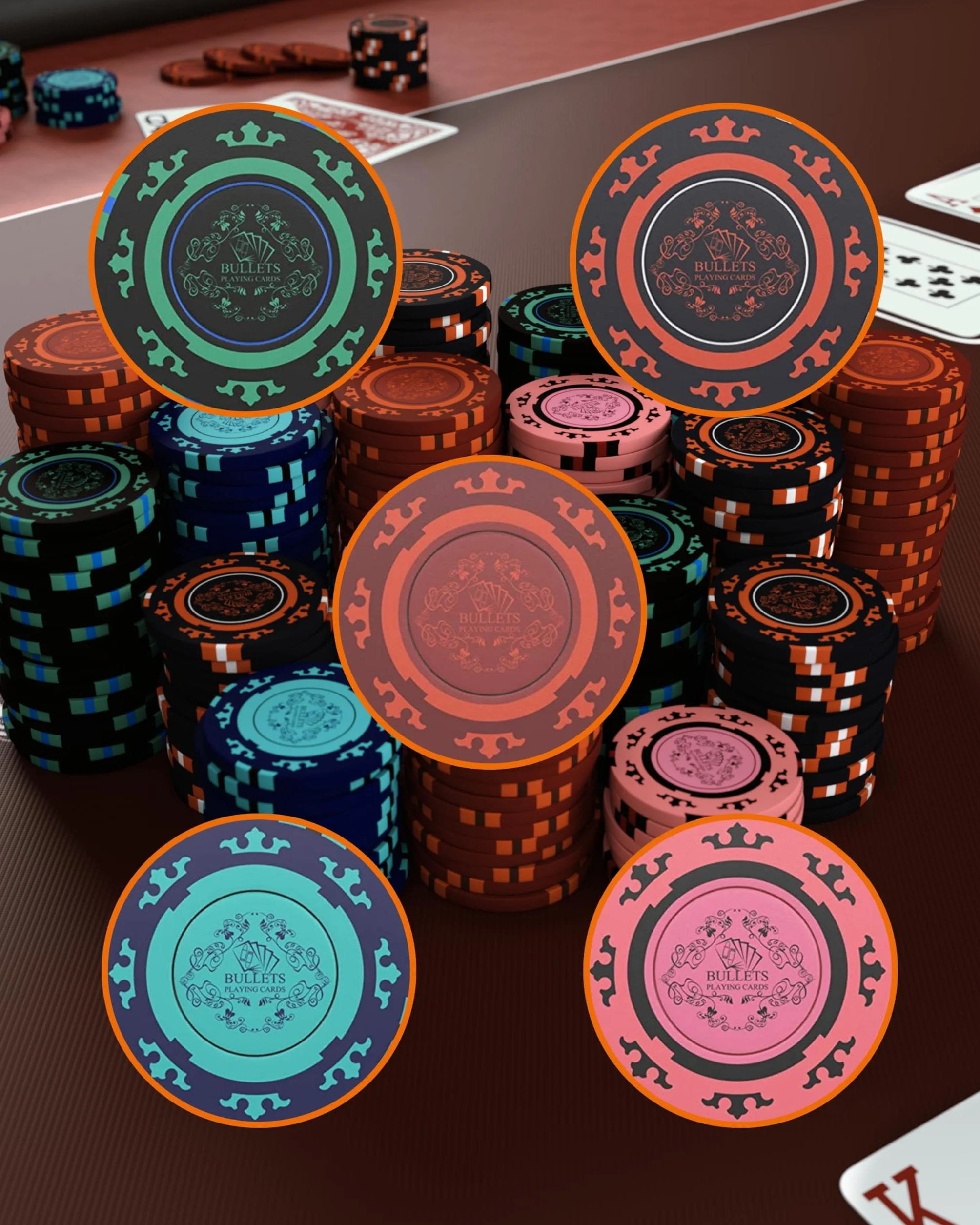 Bullets Playing Cards, 25 Clay żetony do pokera Corrado do zestawu do pokera, bez wartości, 14 g, średnica 4 cm, kolor zielony