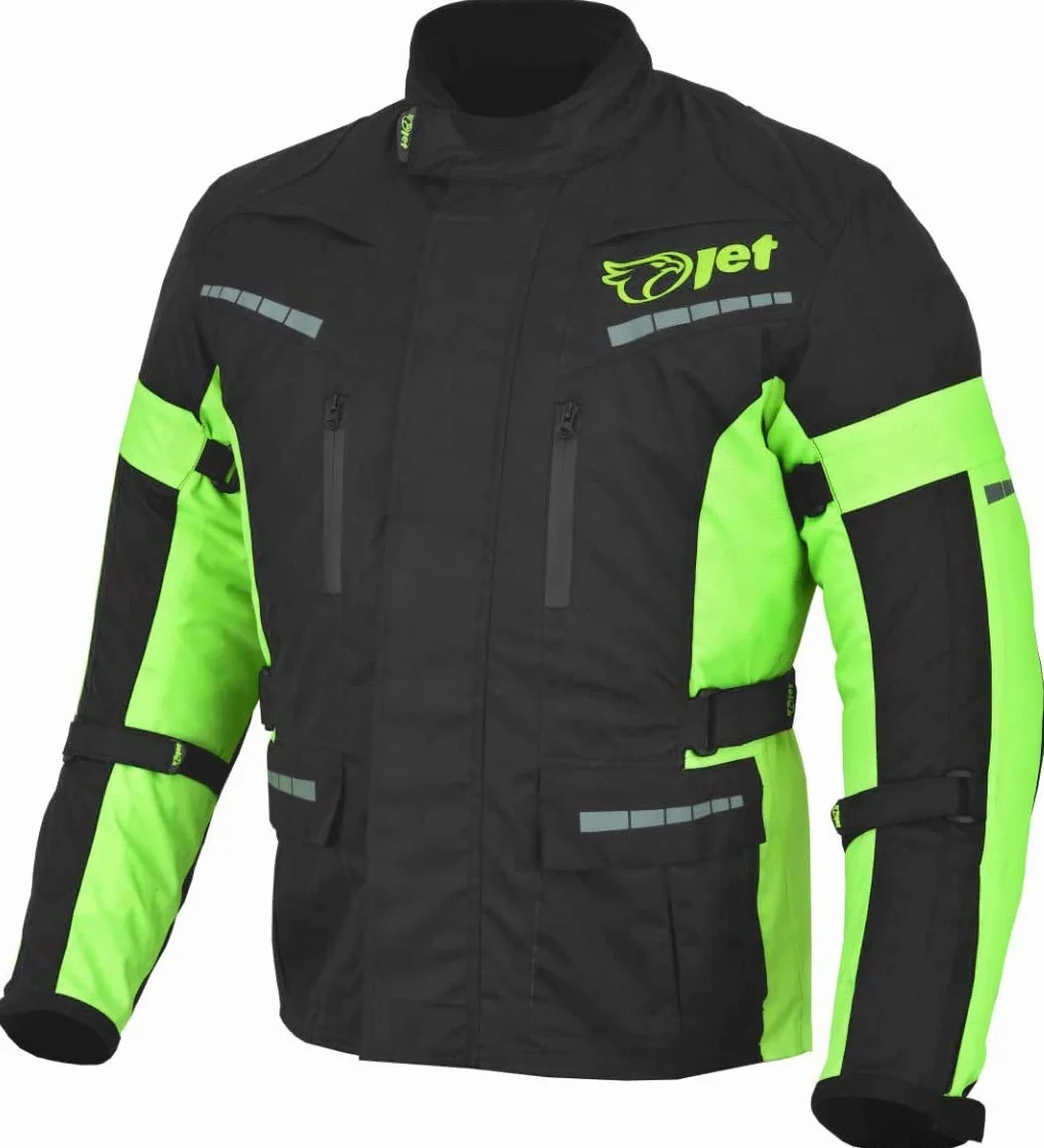 Męska wodoodporna kurtka motocyklowa Jet ze splotem tekstylnym czarny fluro