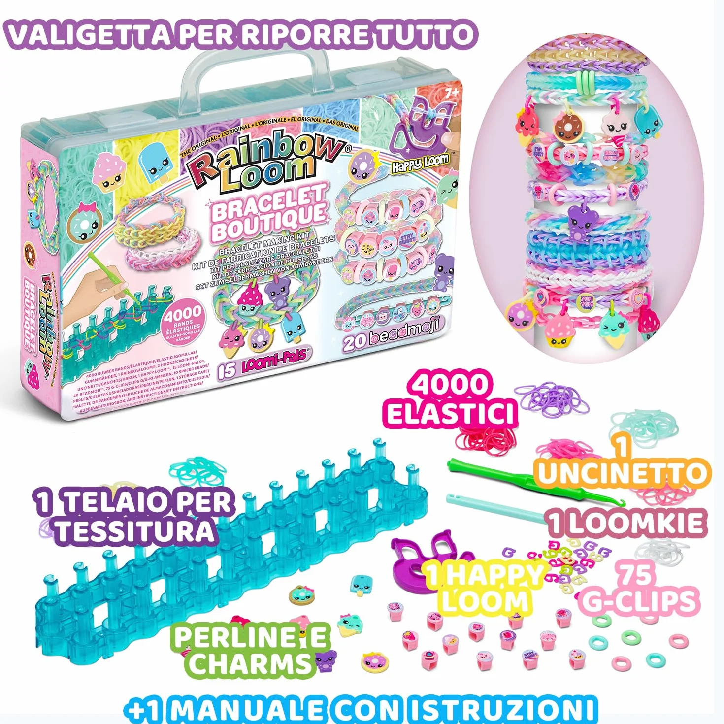 Bandai - Rainbow Loom Boutique – automatyczny zestaw do produkcji bransoletek z gumowych taśm - kreatywne hobby - zawiera 4000 gumowych taśm, haczyków - zabawka dla dzieci od 7 lat - CD0186