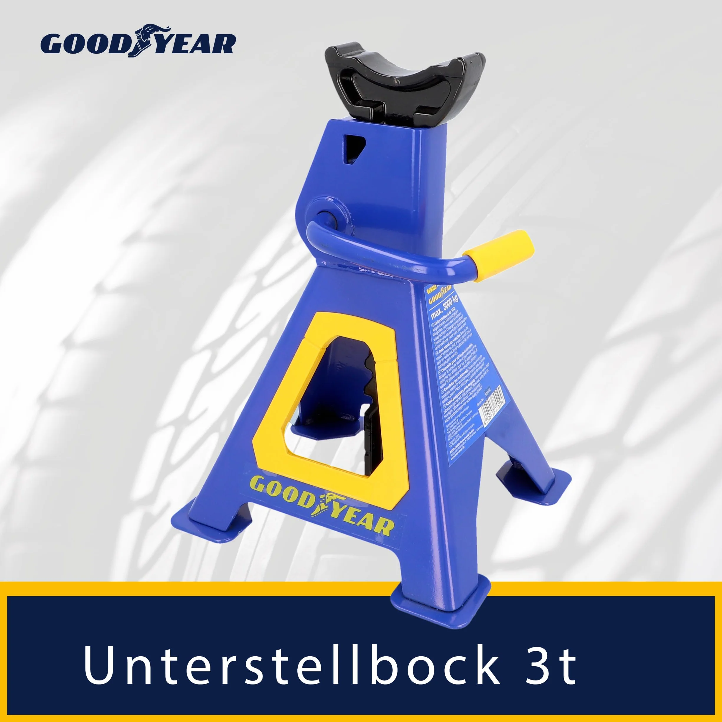 GOODYEAR 75519 Premium stojak warsztatowy, udźwig 3 ton, regulacja wysokości od 280 mm do 420 mm, z zawleczką zabezpieczającą, niebieski lakier ochronny