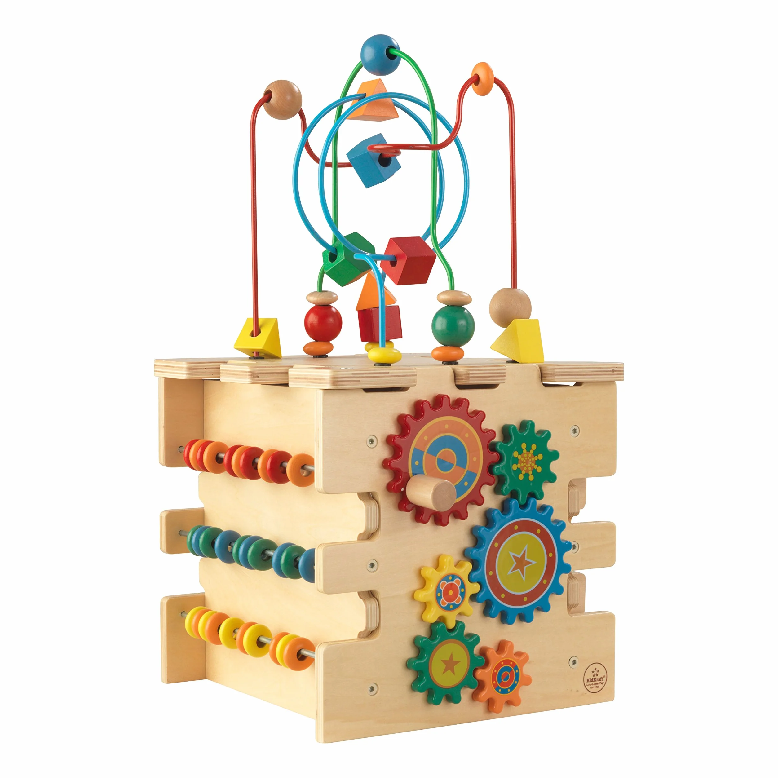KidKraft Deluxe 63298 drewniana kostka motoryczna, zabawka motoryczna od 1,5 roku życia, drewniana pętla motoryczna, gra edukacyjna od 1,5 roku