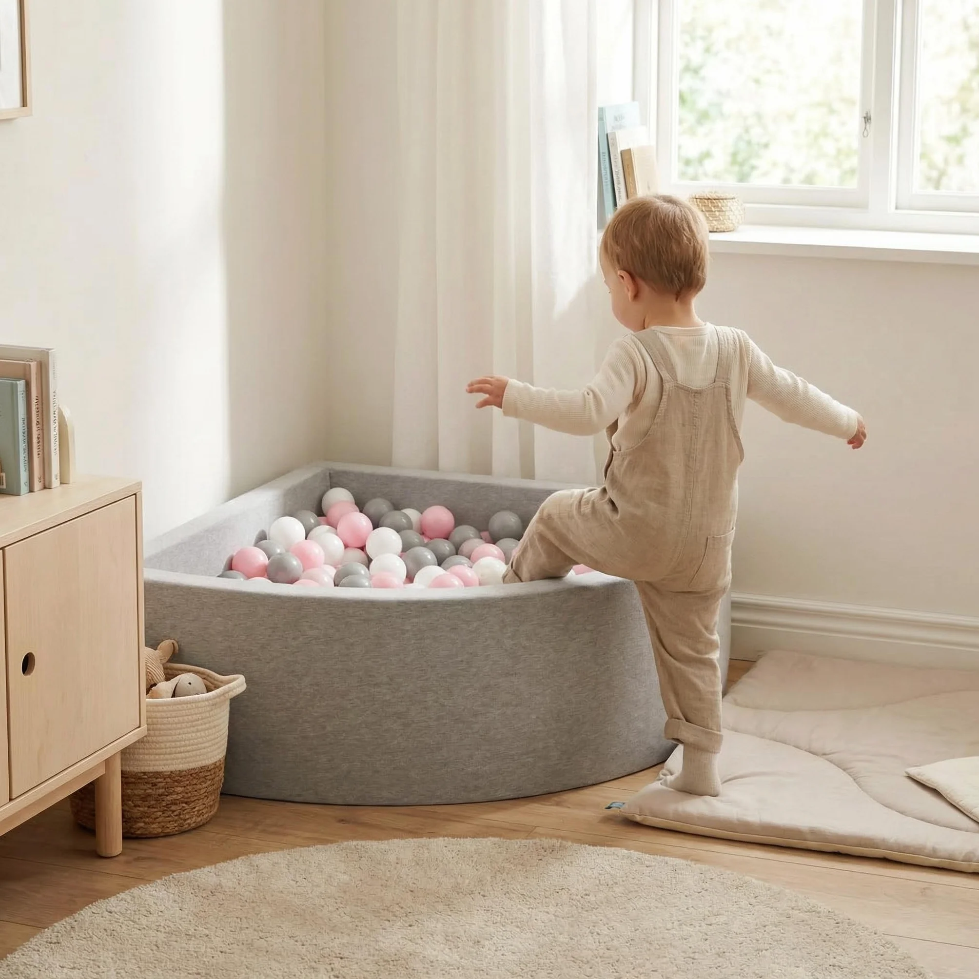 KiddyMoon Suchy Basen z Piłkami ∅ 7cm, Trójkątny Miękki Basen dla Dzieci z Kolorowymi Kulkami