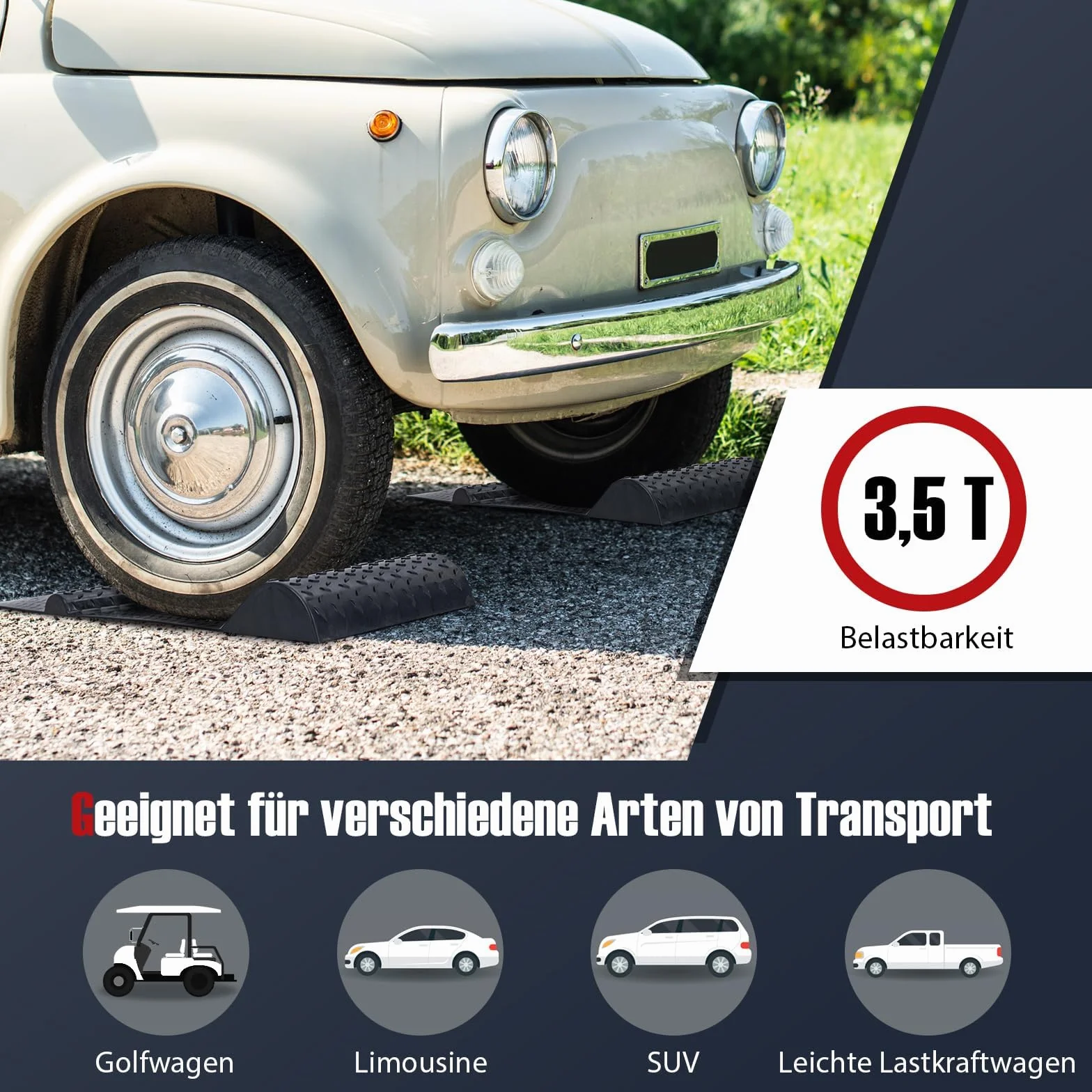 COSTWAY Zestaw 2 sztuk antypoślizgowych mat do parkowania z gumy z progiem hamulcowym, samoprzylepny automatyczny stopper do garaży i parkingów