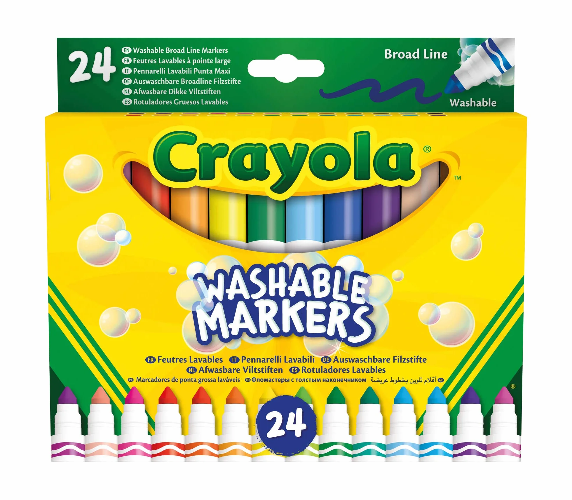Crayola flamastr dla dzieci, zmywalne, zestaw 24 różnych odcieni, nietoksyczne ze stożkową końcówką, zestaw do majsterkowania, flamastry od 3 lat