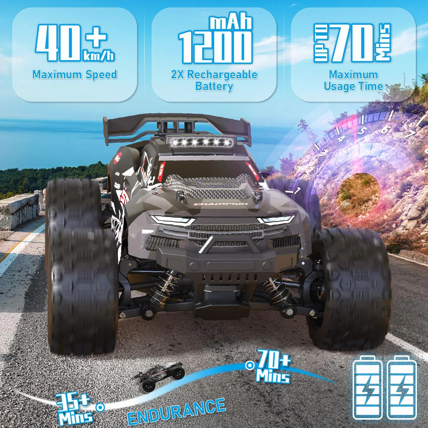 snookids Samochód zdalnie sterowany - 1:18 Szybki samochód RC Offroad Buggy 40 km/h, 2,4 GHz 4WD All Terrain RC Drift Car Monstertruck Zabawka Prezent dla dzieci i dorosłych