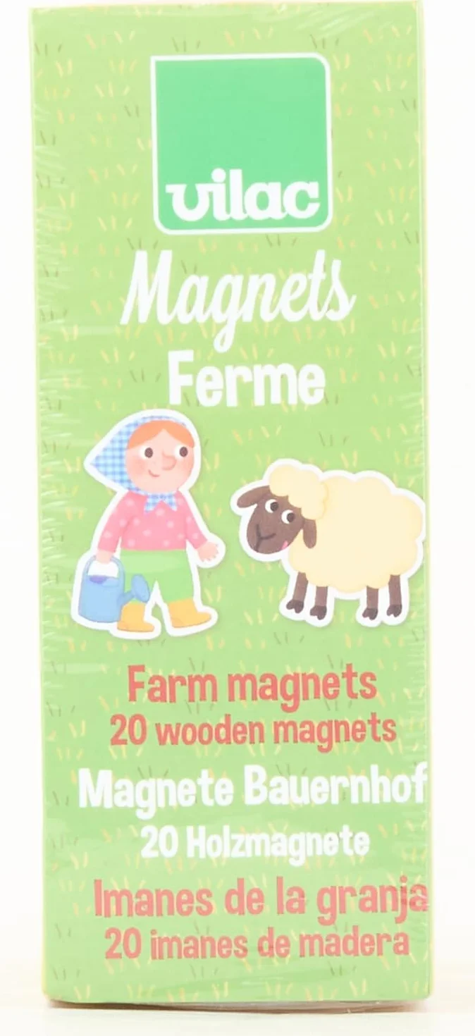 Vilac Drewniane magnesy o tematyce farmy, nauka z kolorowymi magnesami, zestaw 20-częściowy, 2 lata +