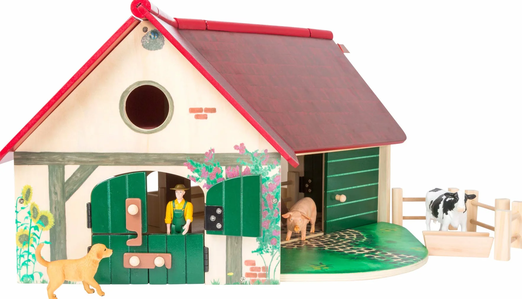 Woodfriends gospodarstwo rolne z drewna certyfikowanego przez FSC® w 100% z rozkładanym dachem, dla dzieci od 3 lat z akcesoriami