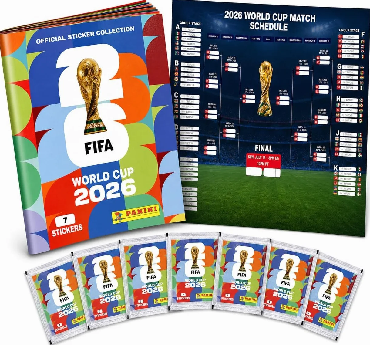 Zestaw startowy XXL Fan WM 2026 – oryginalny album z naklejkami Panini, ekstra 1 x plan meczów i 2 x opaski przeciwpotowe w Niemczech (album kolekcjonerski)