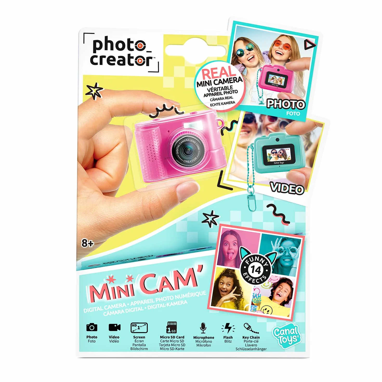 Canal Toys Kreator zdjęć - aparat cyfrowy i wideo Mini Cam - kompaktowy - z brelokiem i kartą SD 1 GB w zestawie - CLK 061, różowy