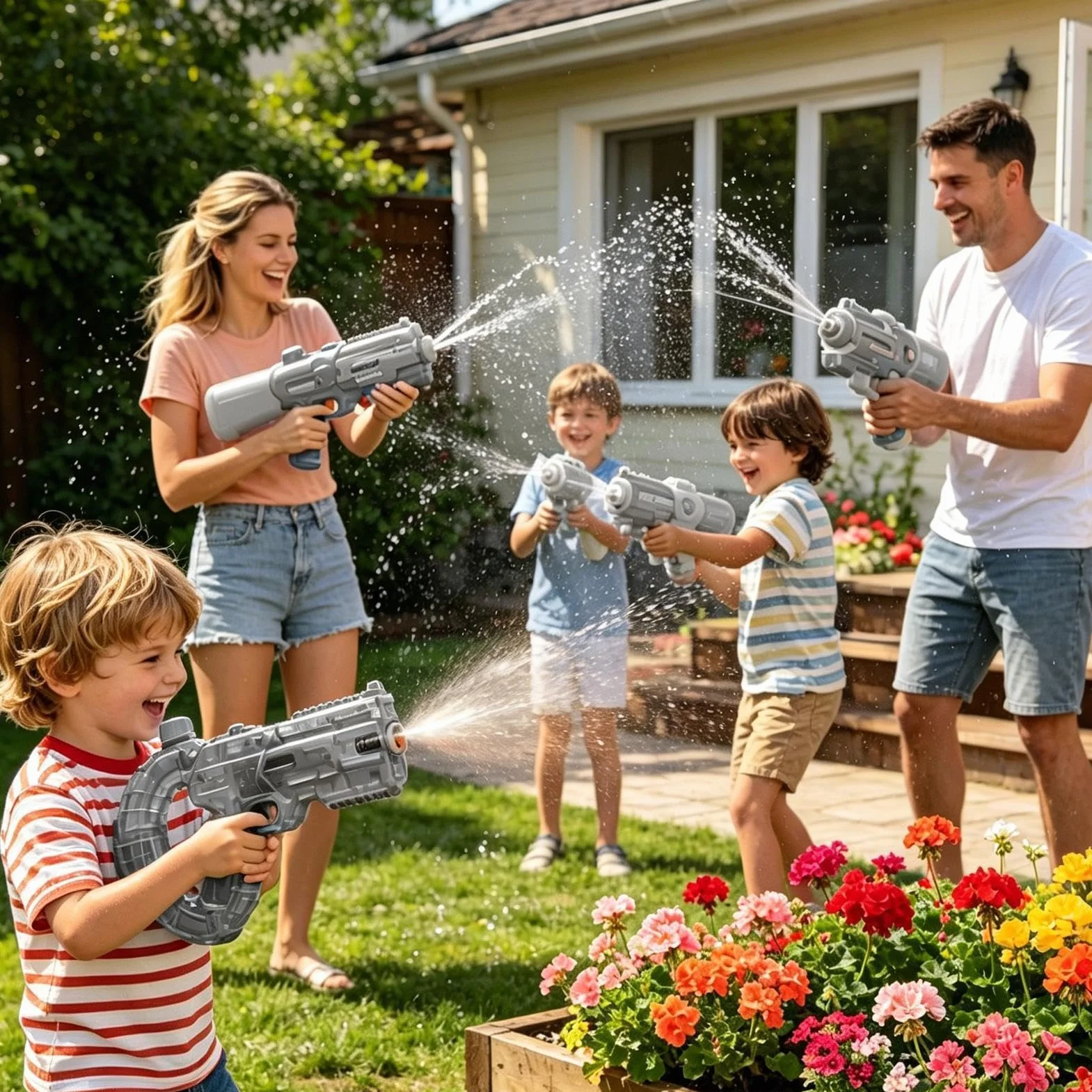 Water Squirter Toy - Long Range Automatic Spray for Outdoor Fun | Large Capacity Tank with Flame Style Design, Flame Look Design, Kids Adults Water Shooter for Pool Beach Garden Party Play