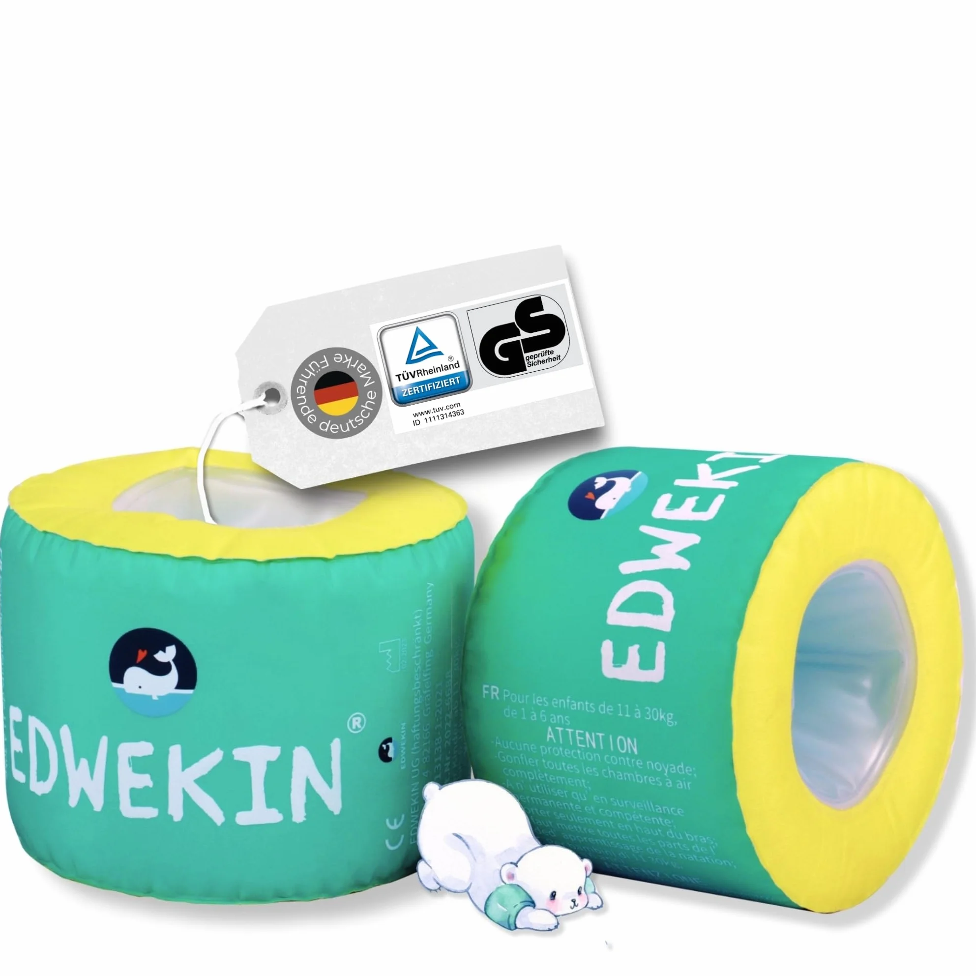 EDWEKIN® Wysokiej jakości skrzydła do pływania dla dzieci (1-6 lat), atest TÜV, bardzo duże komory powietrzne, idealna pomoc w pływaniu dla niemowląt i małych dzieci, przezroczyste wzornictwo