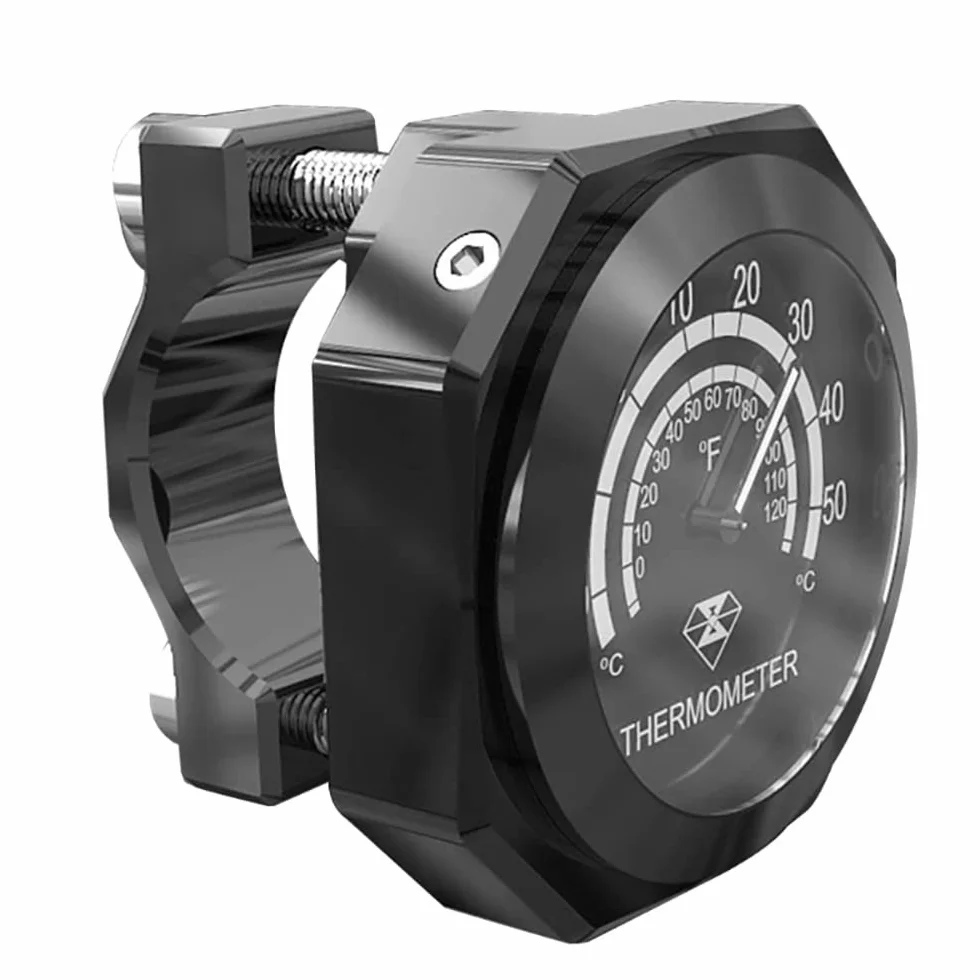 Riloer Termometr na kierownicę, wskaźnik temperatury ze stopu, wodoodporny, termometr do motocykla, kompatybilny z Yamaha Kawasaki, czarny