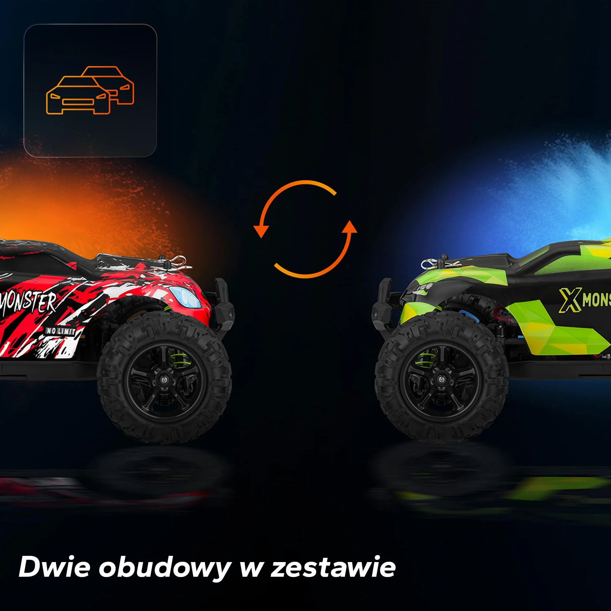 Overmax X-Monster 3.5, Zdalnie Sterowany Samochód RC 1:18 dla Dzieci 14+ w Napęd 4x4, Zasięg do 100 m, Prędkość 45 km/h, 2 Obudowy w Zestawie, Jazda do 40 min bez Ładowania