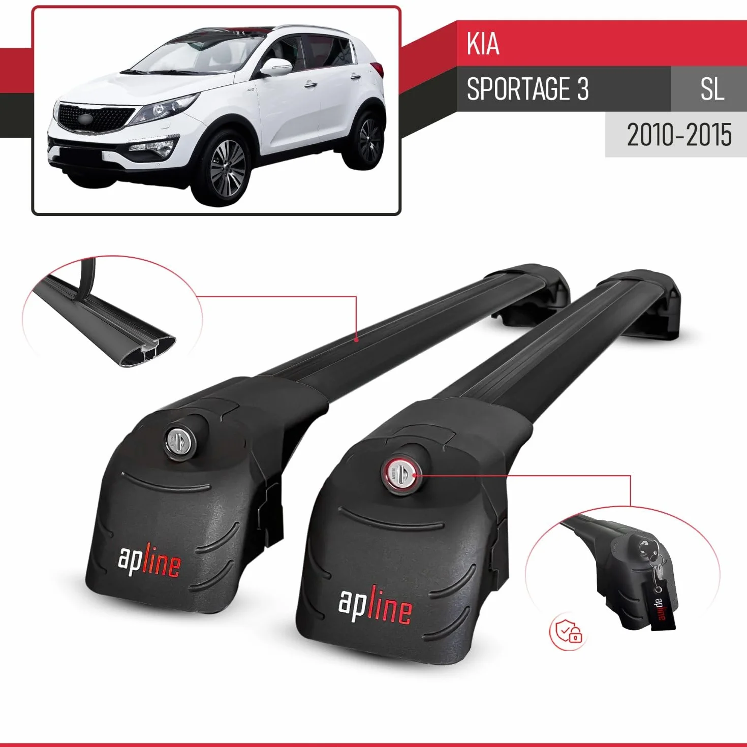 Kompatybilny z Kia Sportage 3 (SL) 2010-2015 ACE-2 Model Aluminiowe poprzeczki dachowe Czarny 2 szt.