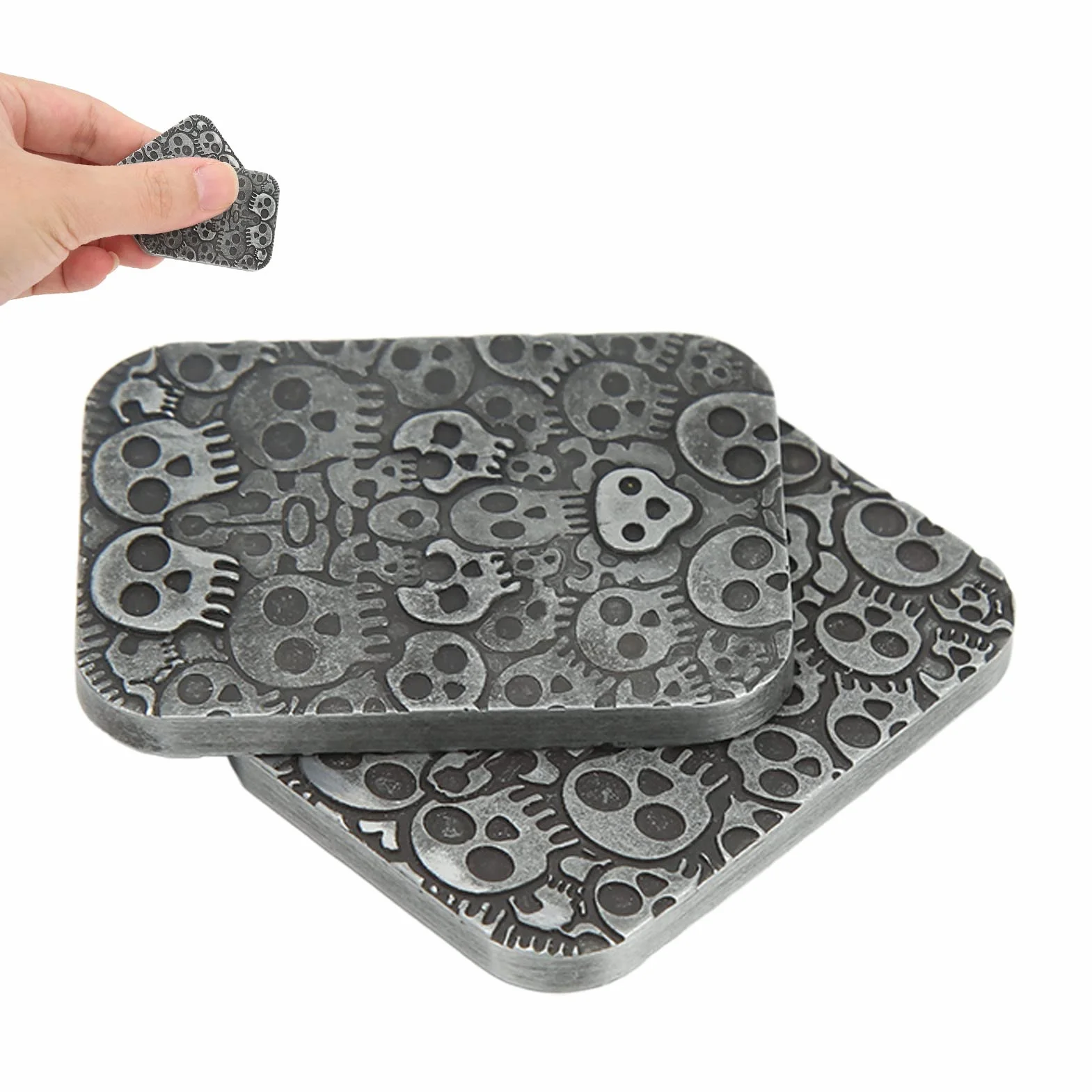 Wakects Fidget Slider Toy,przenośna metalowa magnetyczna zabawka do pokera z wzorem czaszki, dla ADHD, autyzmu, strachu, stresu, 4,5 x 3,5 x 1 cm, torba do przechowywania