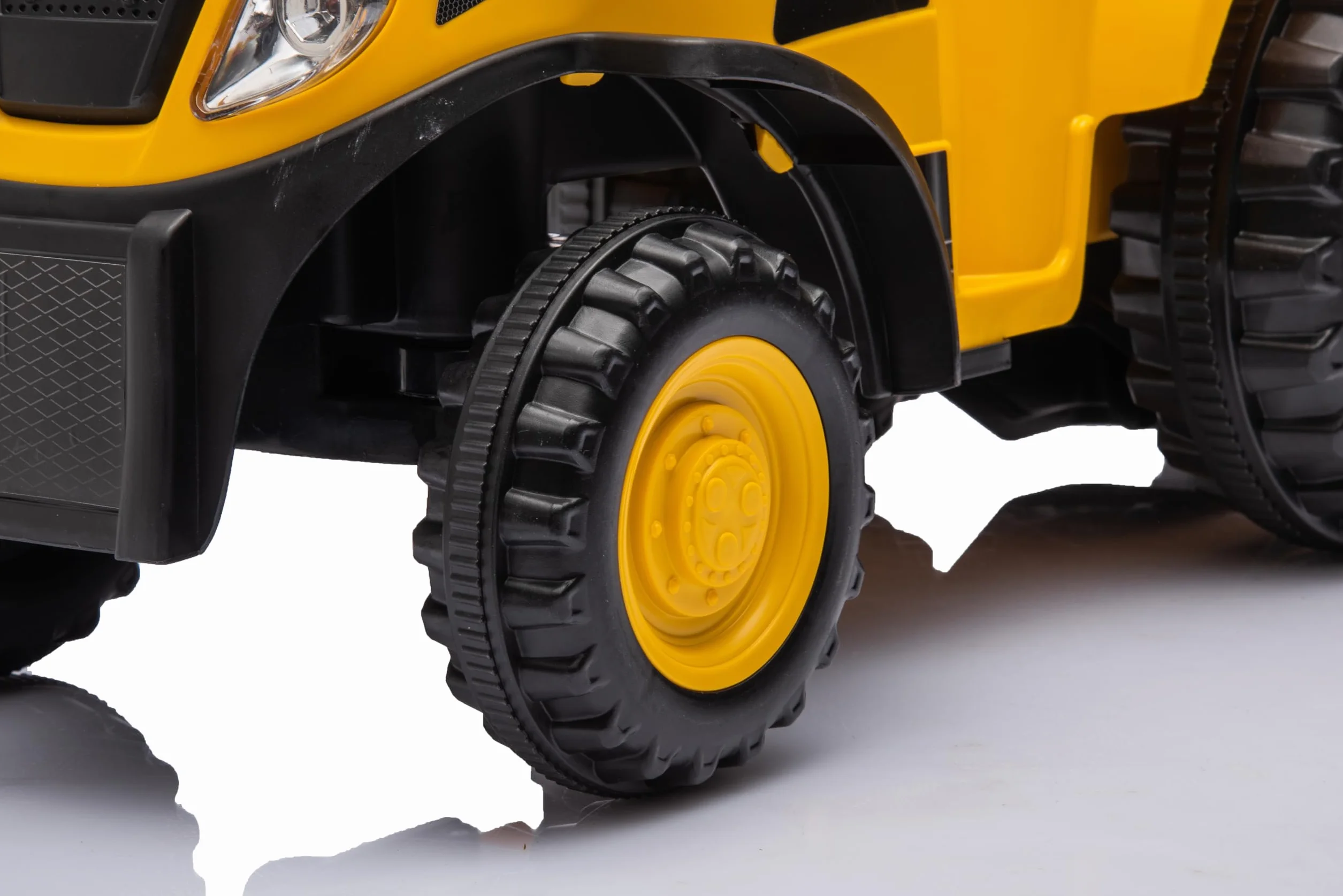 sun baby Jeździk dla dzieci Traktor z przyczepą New Holland, łopatka oraz grabki w zestawie, efekty dźwiękowe i świetlne, odczepiana przyczepka (Żółto-Czarny)