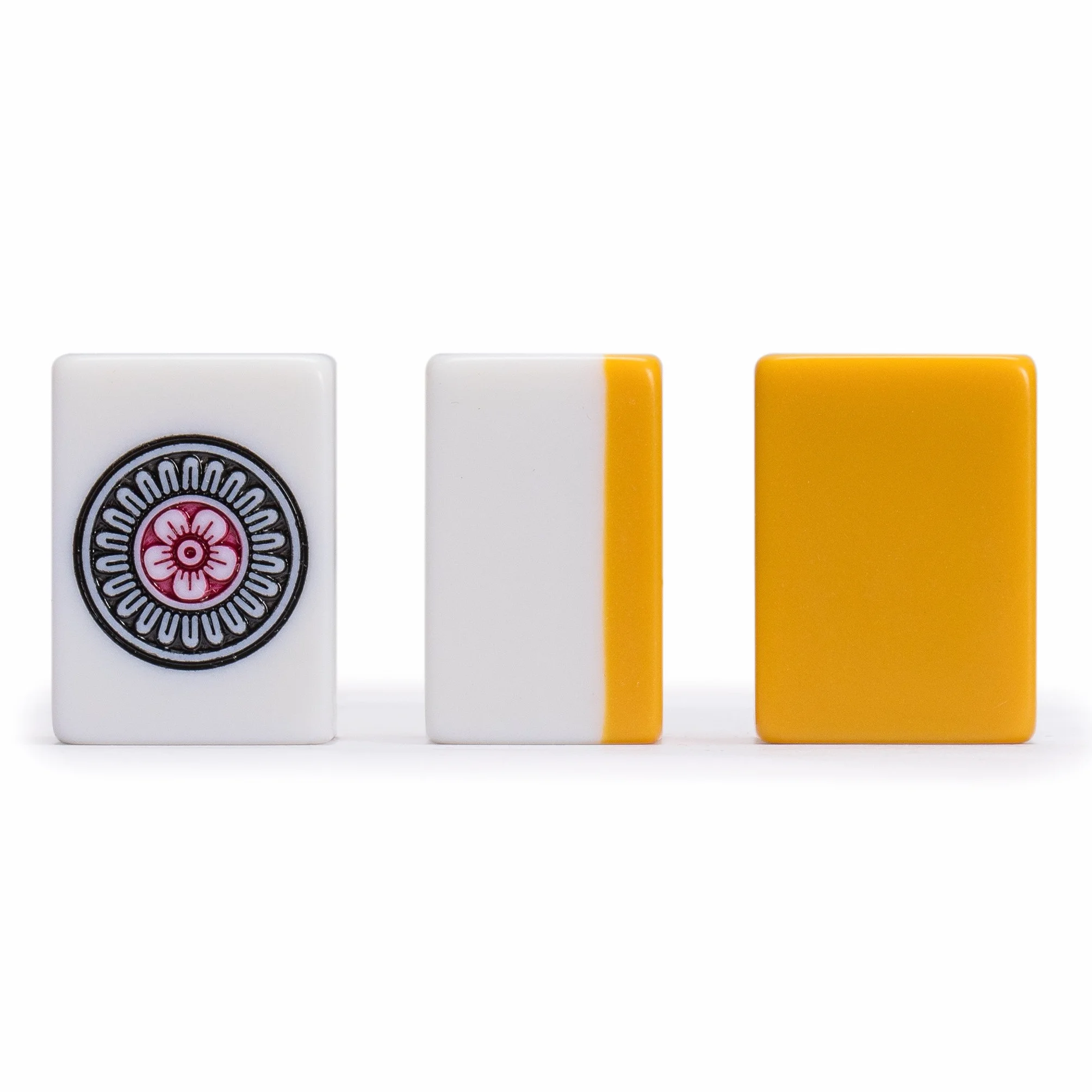 Yellow Mountain Imports Japoński zestaw Riichi Mahjong - białe i żółte płytki w standardowym rozmiarze - z płytkami East Wind i czarną obudową winylową