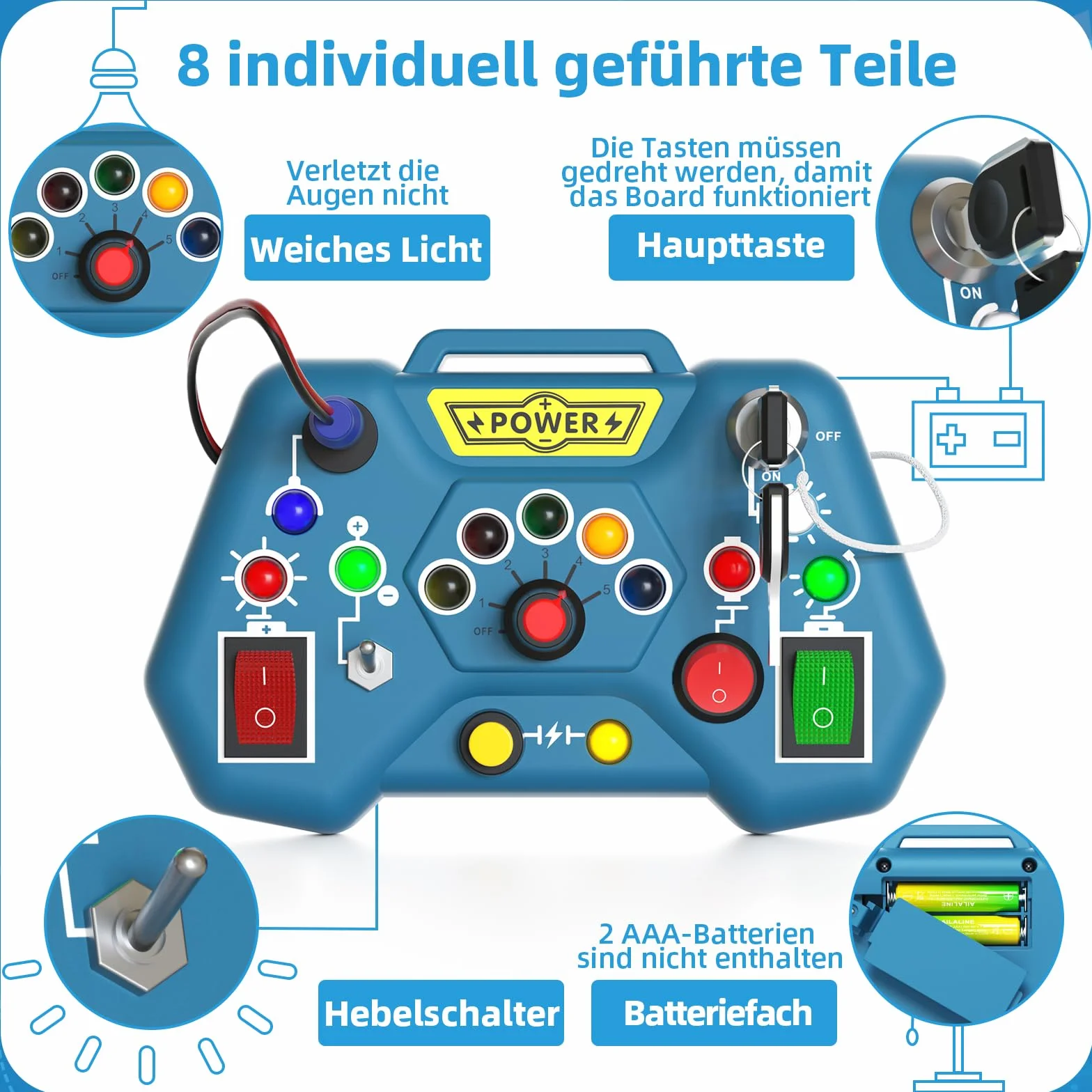 Montessori Busy Board od 1 roku, deska motoryczna z oświetleniem LED i przełącznikiem, sensoryczna zabawka edukacyjna od 2 lat