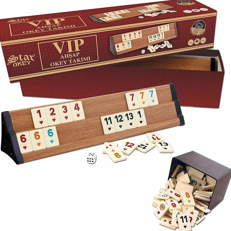 Star Premium VIP Okey drewniany zestaw rummy z kamieniami melaminowymi AHSAP Okey TAKIMI