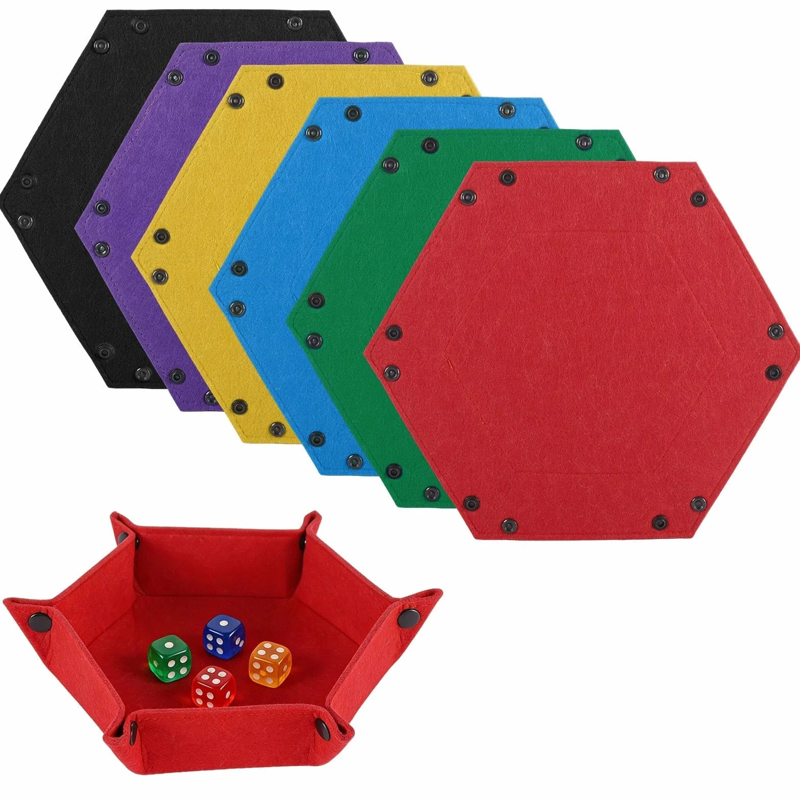 6 Sztuk Filiżanek do Sortowania, Składana Mata do Kości, Podkładka pod Kostki, Heksagonalna Mata do Gier RPG DND, Taca i Organizer na Biżuterię (6 Kolorów)