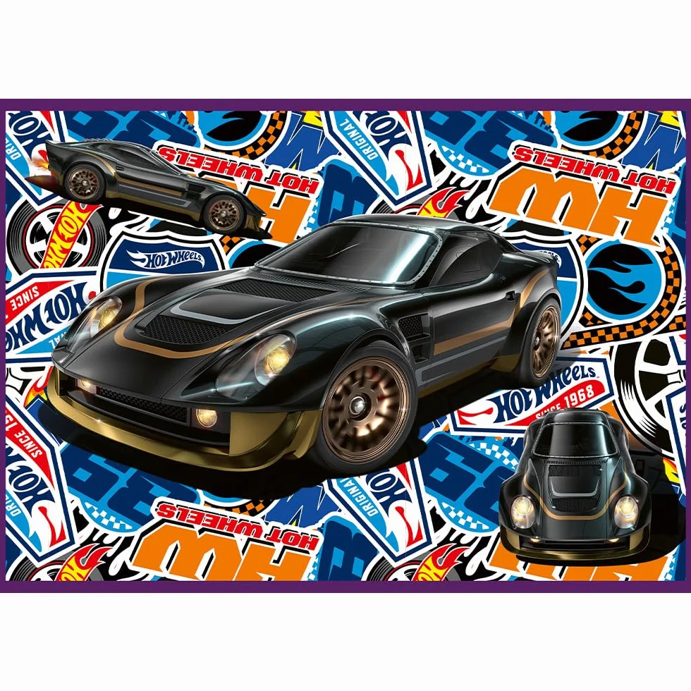 Trefl - Puzzle 4w1: Hot Wheels, Wyścigowe Auta - 4 x 250 Elementów - Zestaw Czterech Układanek dla Nastolatków