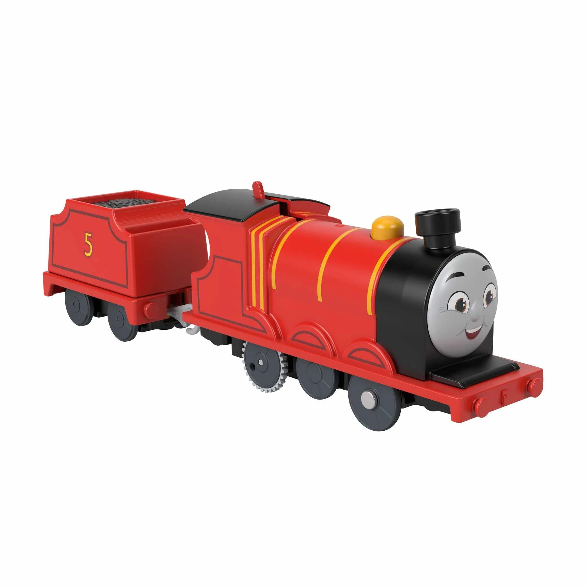 Thomas & Friends Motorized Toy Train James silnik zasilany bateriami z przetargiem do zabawy w wieku przedszkolnym dla dzieci w wieku od 3 lat, HDY70