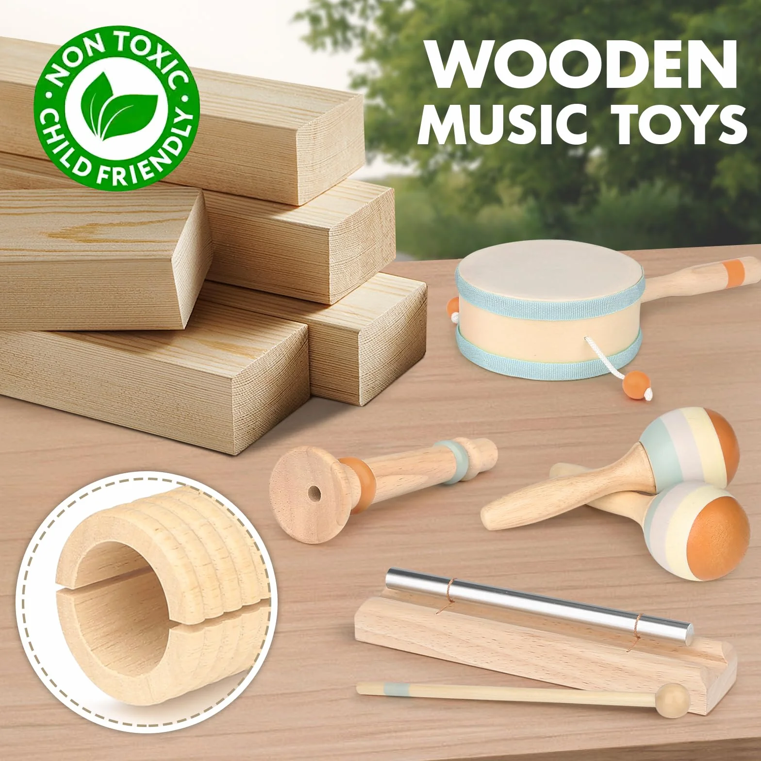 Baby Montessori Drewniane Instrumenty Muzyczne - Perkusja dla Dzieci od 2-3 Lat