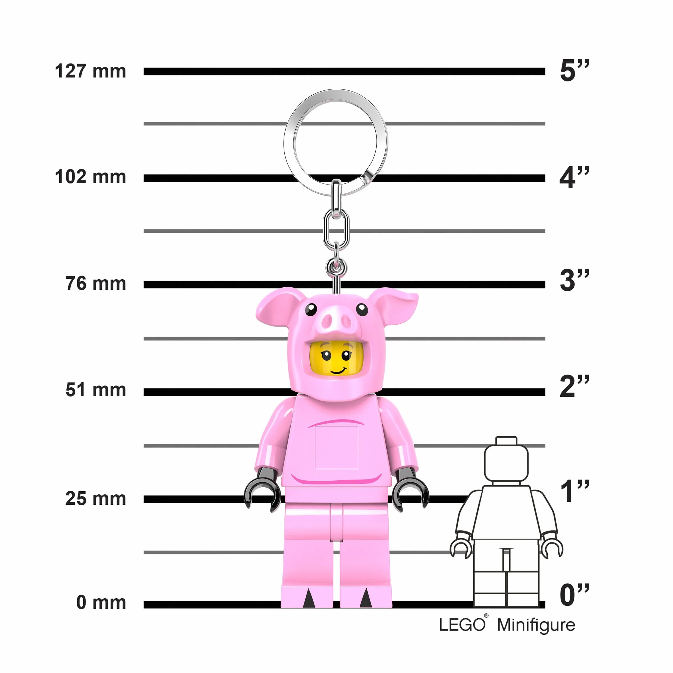 LEGO Minifigurki duża 7,6 cm wysoka figura brelok światło - świnka dziewczyna (KE212H), różowy