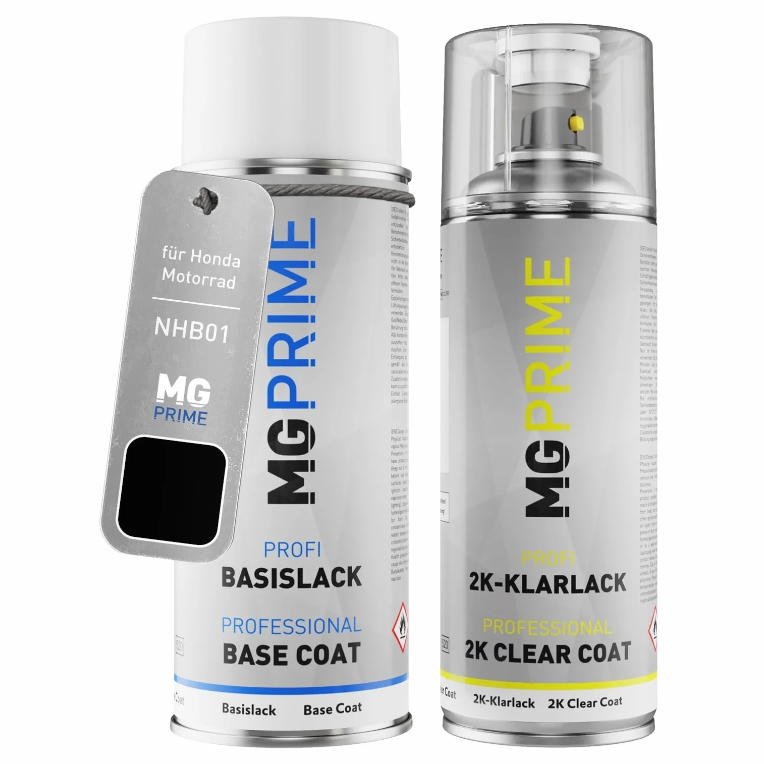 MG PRIME Lakier do motocykli Zestaw puszek z lakierem w sprayu 2K dla Honda Motorrad NHB01 Graphite Black Lakier bazowy 2 komponenty Lakier bezbarwny w sprayu