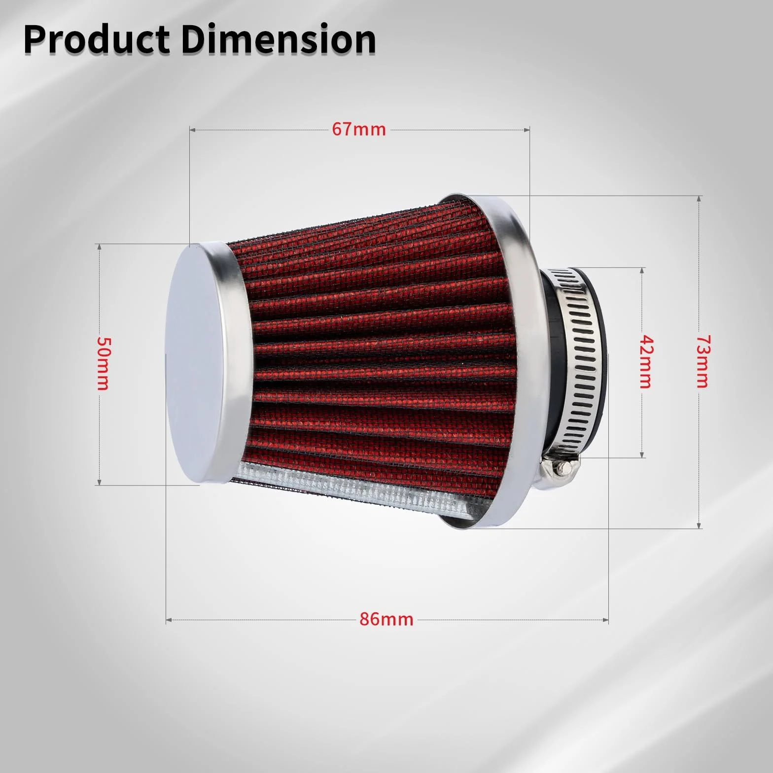 Evermotor Uniwersalny czerwony dwuwarstwowy filtr powietrza stalowy motocykl skuter ATV motorower Quad 48mm 49mm 50mm