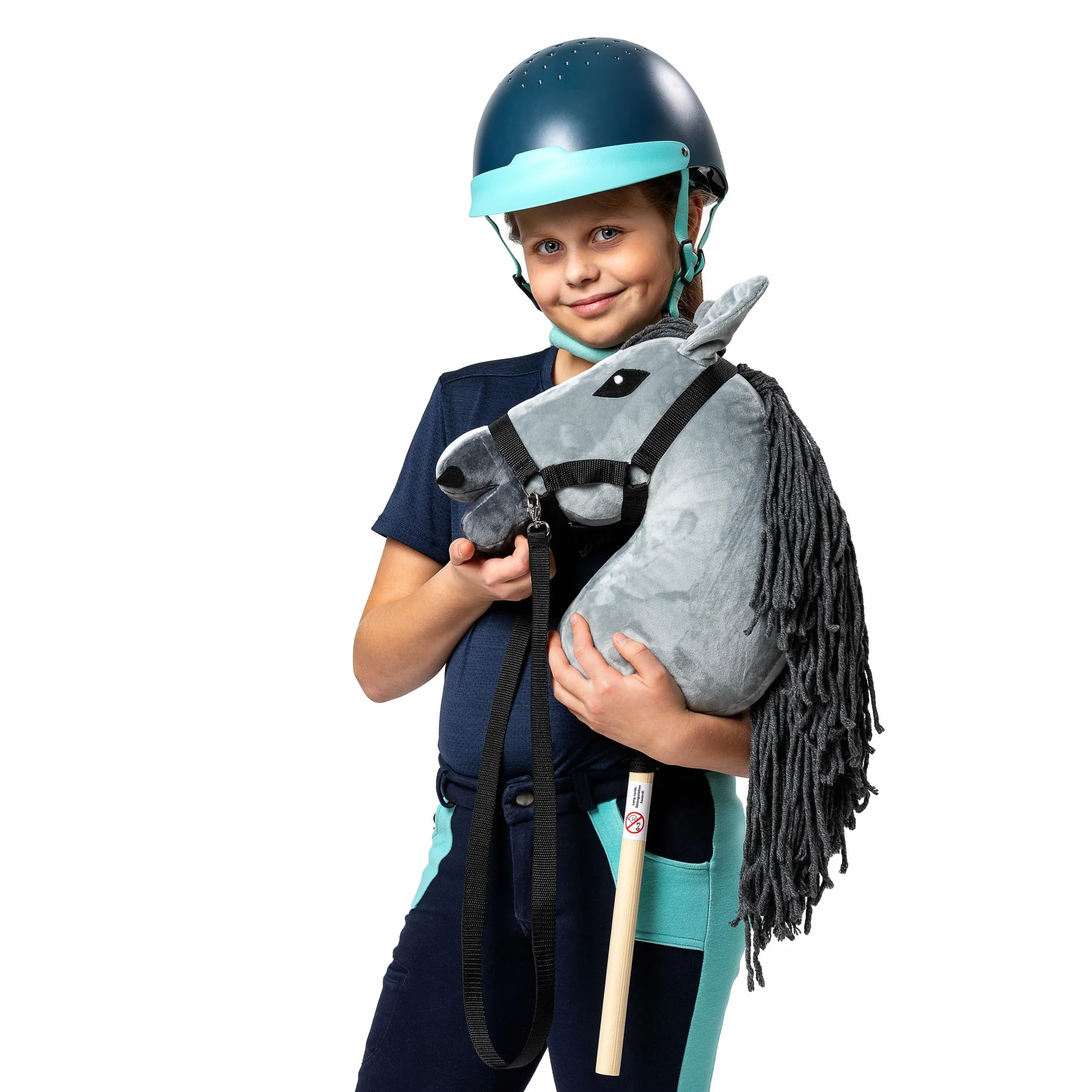 SKIPPI Hobby Horse, Szary Koń na Kiju, Konik na Patyku, Duży A3, Kantar i Wodze w Zestawie, Hobby Horsing, prezent dla Dziewczynki, dla Dziecka